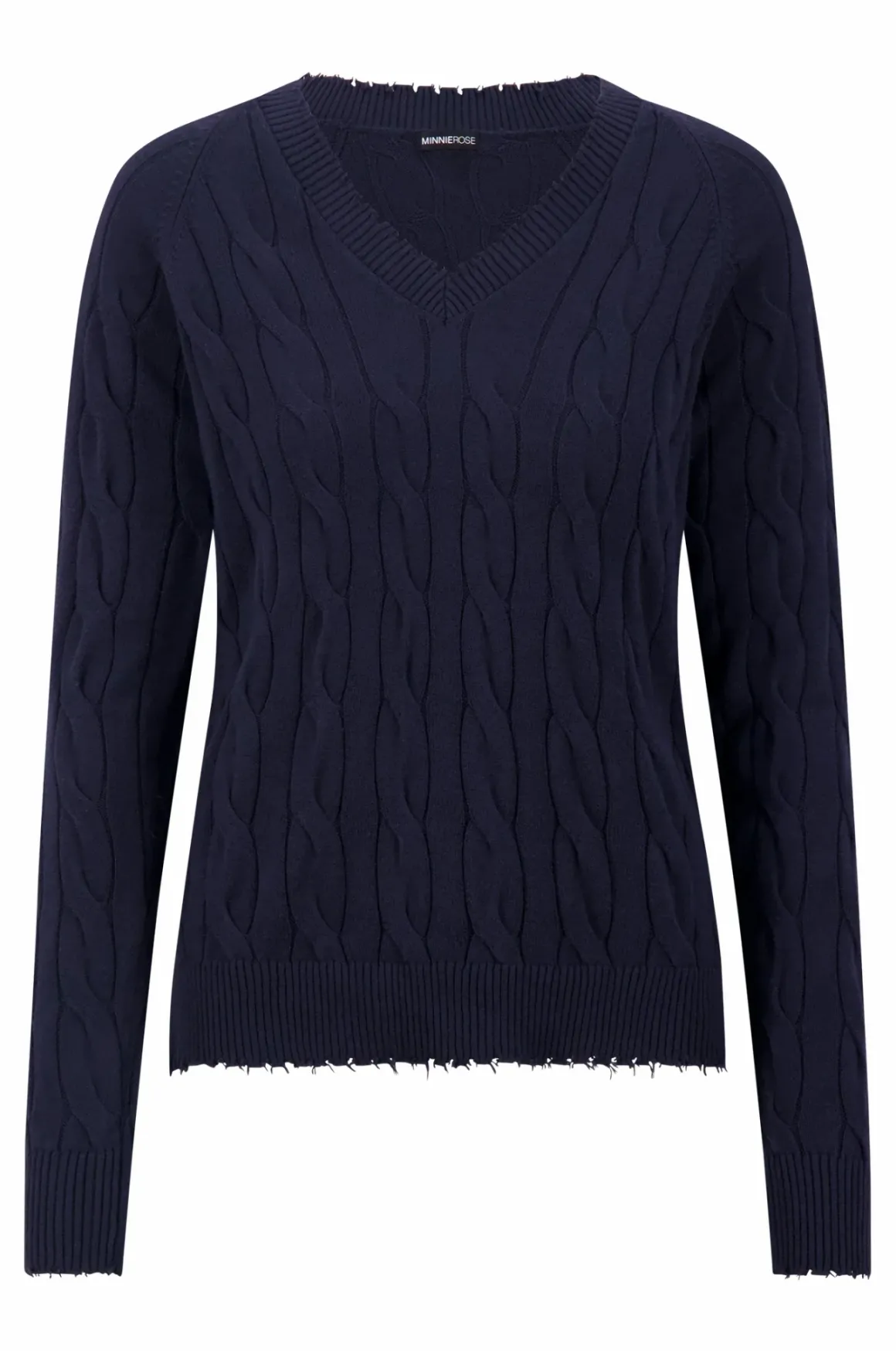 minnie_rose_cable_long_sl_3.webp Minnie Rose Cable Long Sleeve V-Neck with Frayed Edges