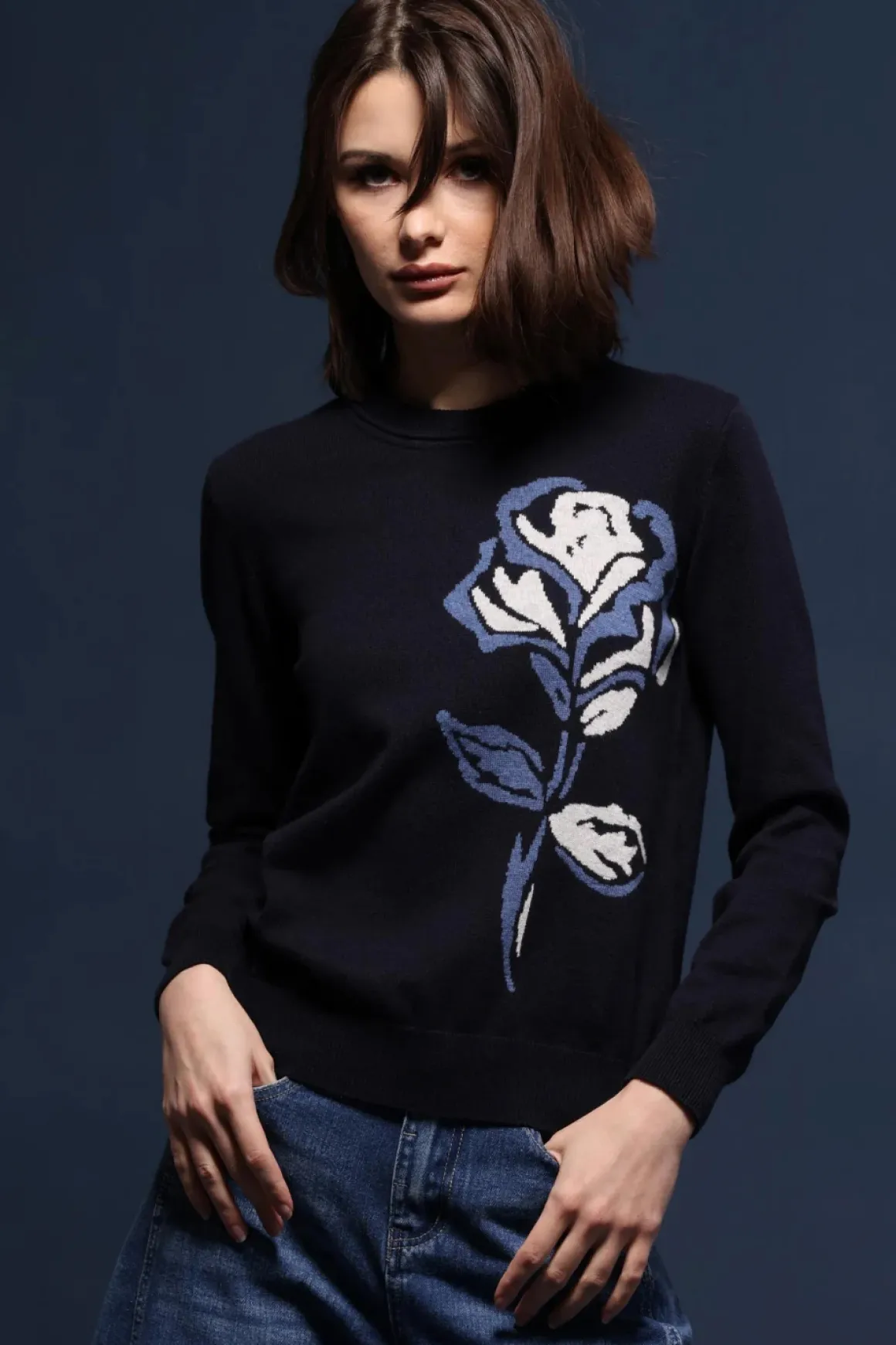 Minnie Rose Crew Neck Rose Sweater