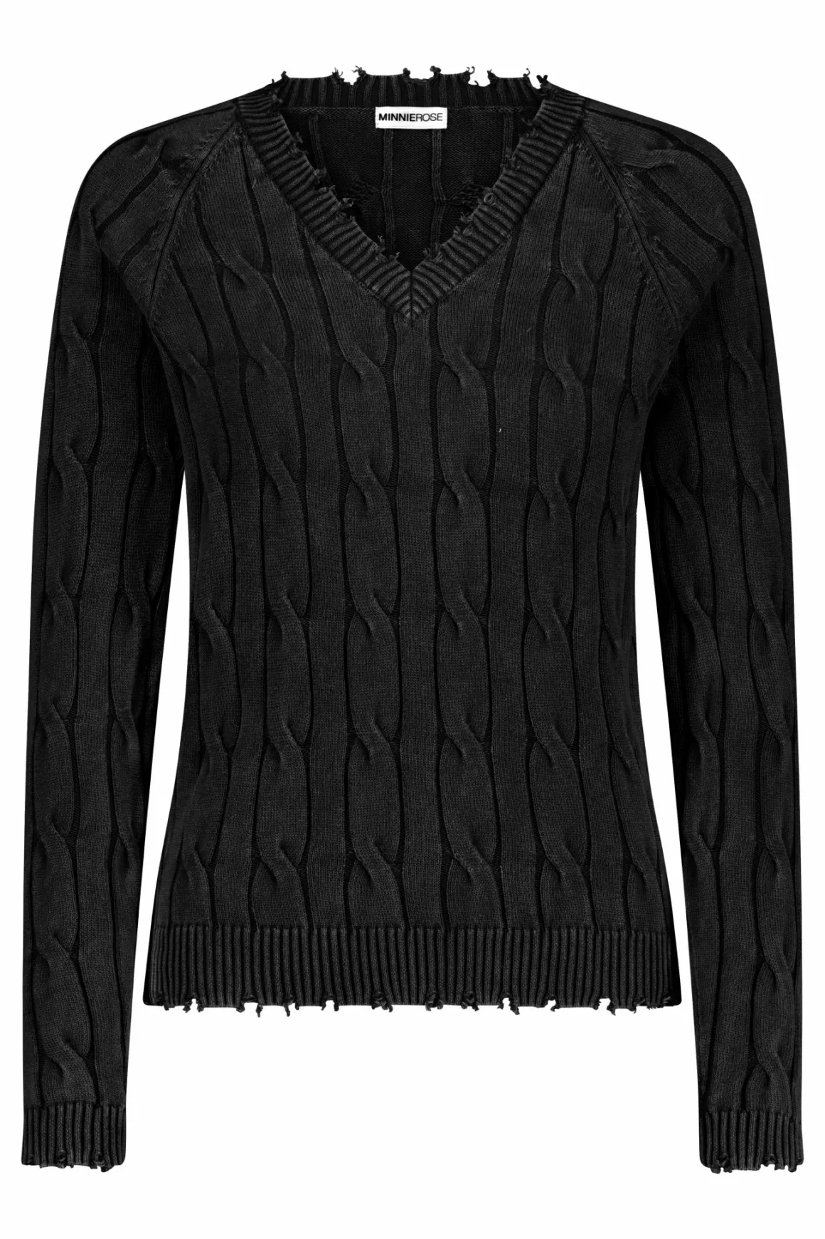 minnie_rose_distressed_ca_3.webp Minnie Rose Distressed Cable V-Neck *FINAL SALE*