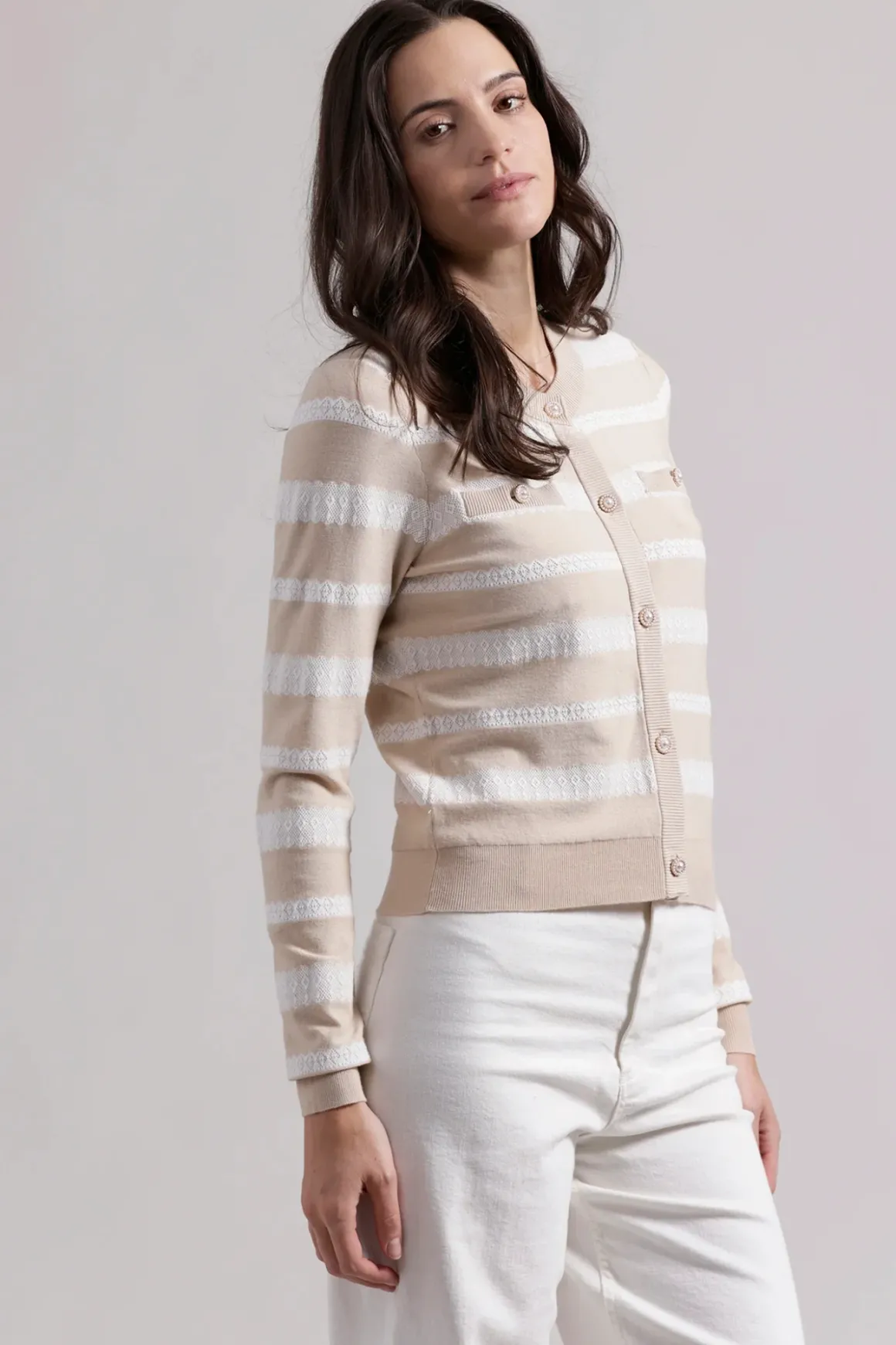 Minnie Rose Lace Striped Cardigan