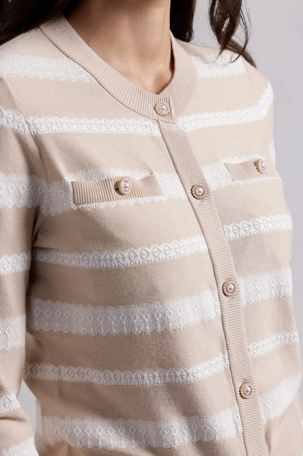 Minnie Rose Lace Striped Cardigan