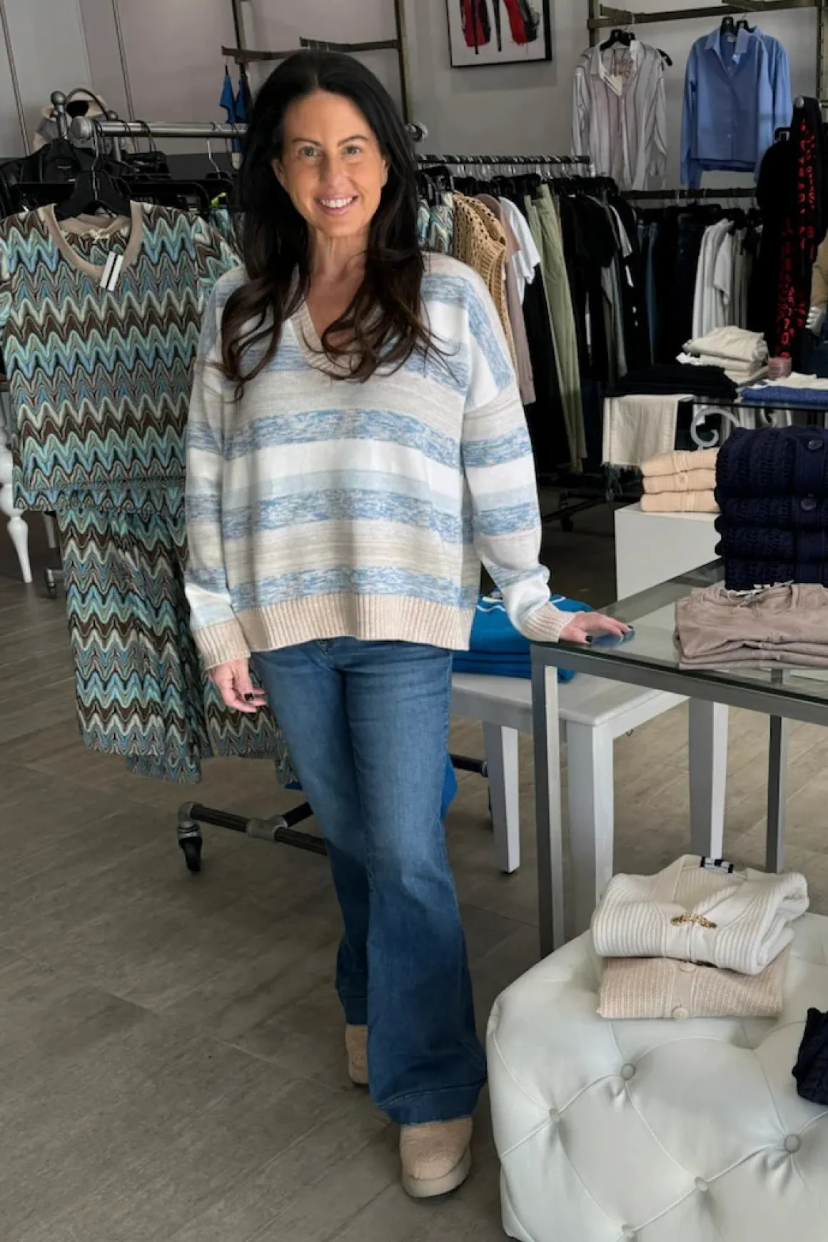 Minnie Rose Striped Boxy Sweater
