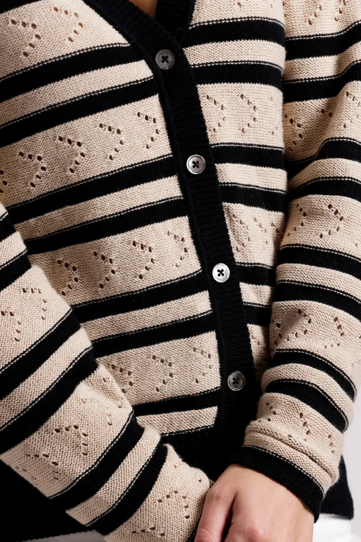 Minnie Rose Striped Pointelle Cardigan