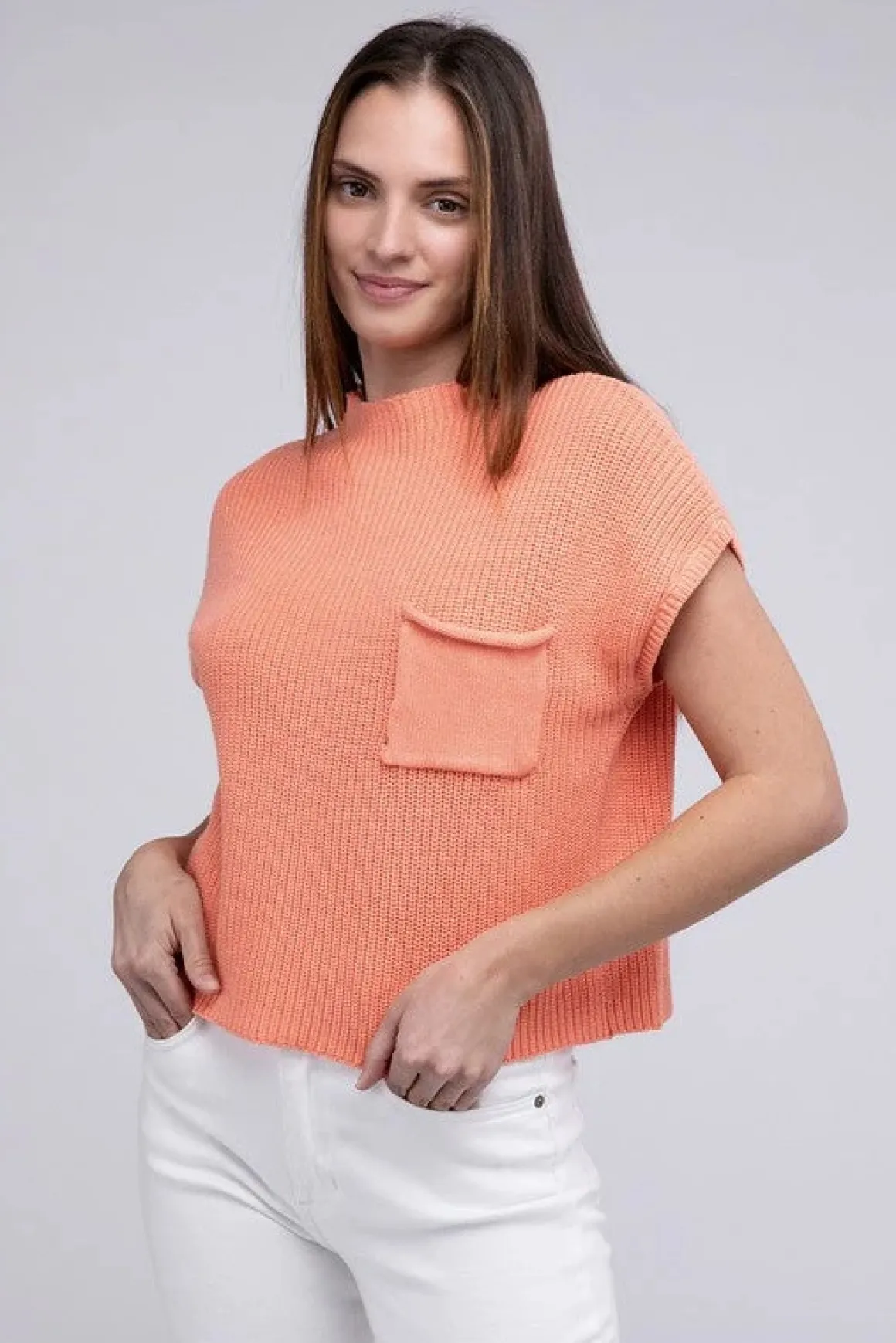 Mock Neck Short Sleeve Cropped Sweater  *Online Only*