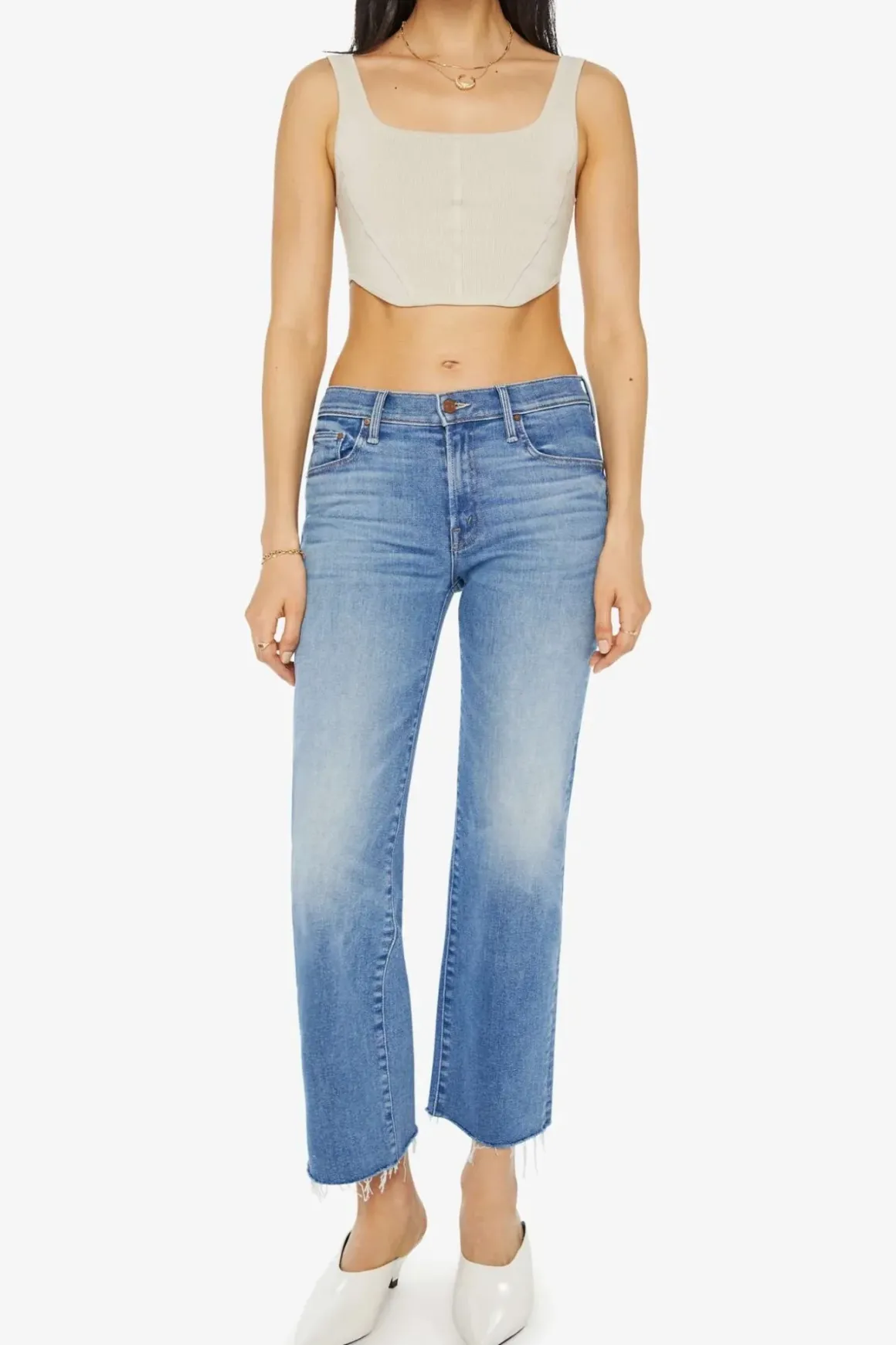 Mother Mid Rise Rambler Ankle Fray Jeans