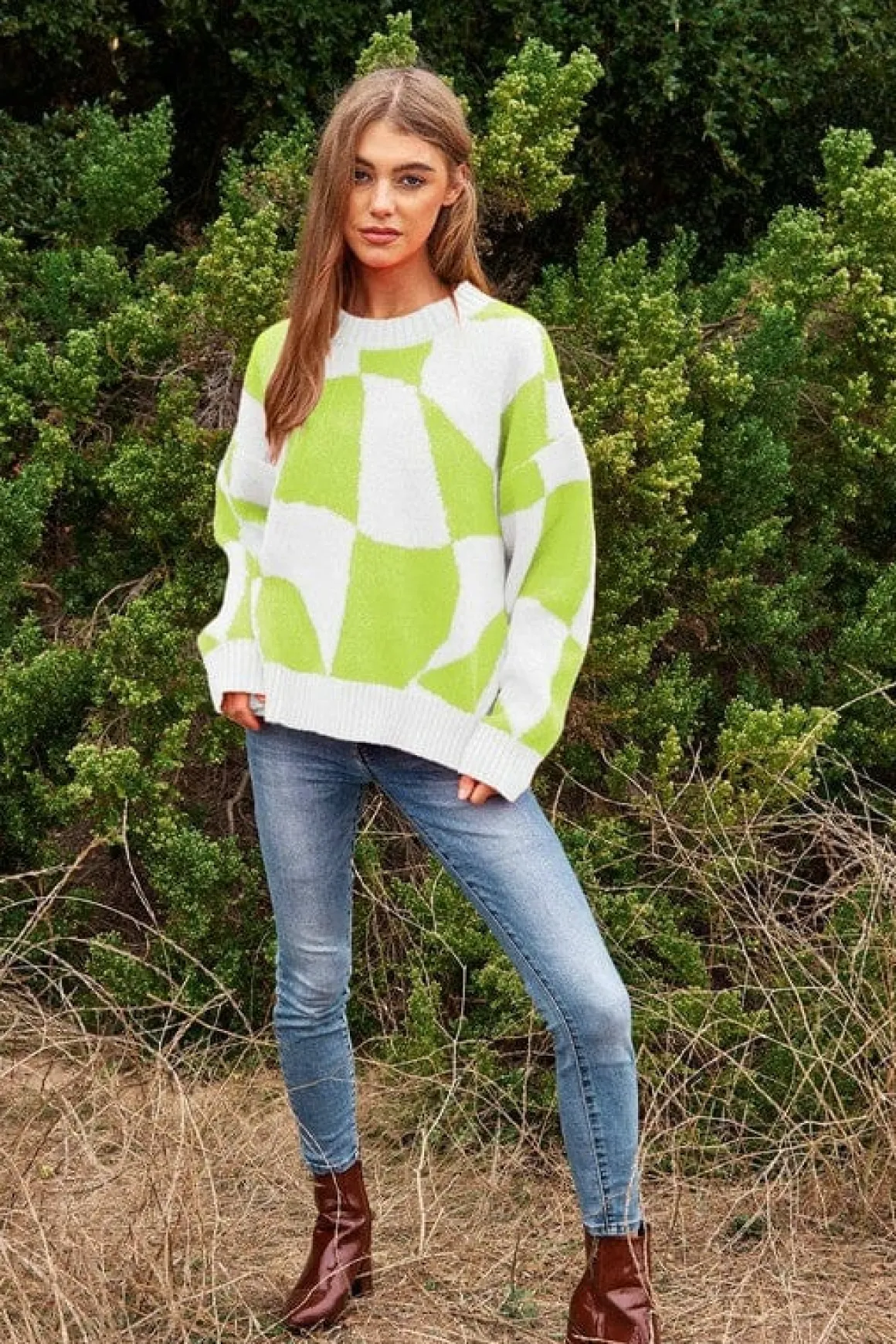 multi_geo_checker_pullove_10.webp Multi Geo Checker Pullover Knit Sweater Top *Online Only*