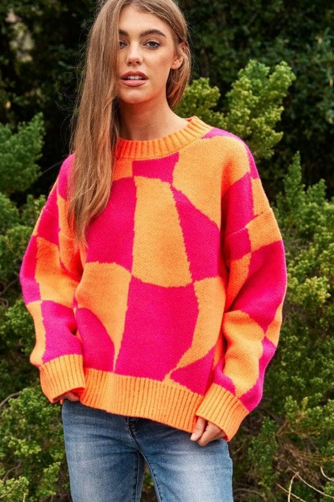 multi_geo_checker_pullove_12.webp Multi Geo Checker Pullover Knit Sweater Top *Online Only*