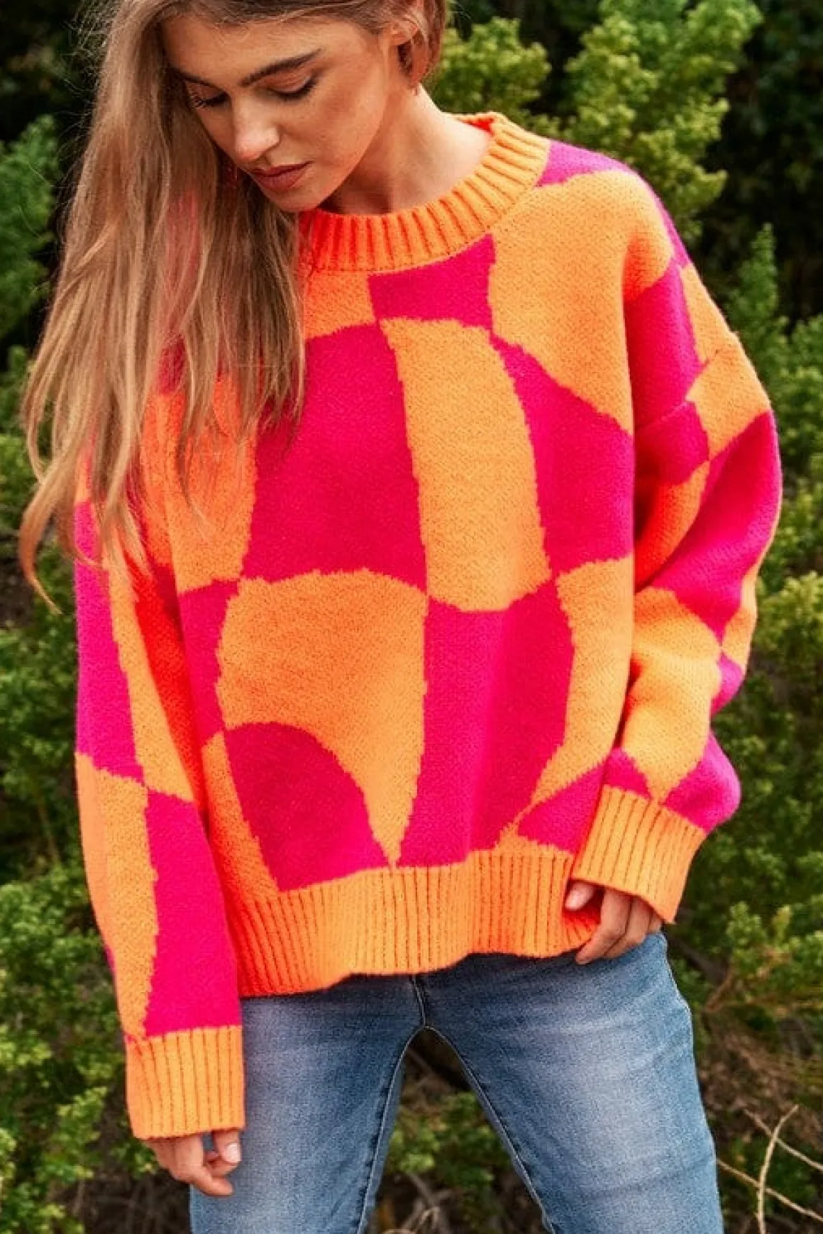 multi_geo_checker_pullove_13.webp Multi Geo Checker Pullover Knit Sweater Top *Online Only*