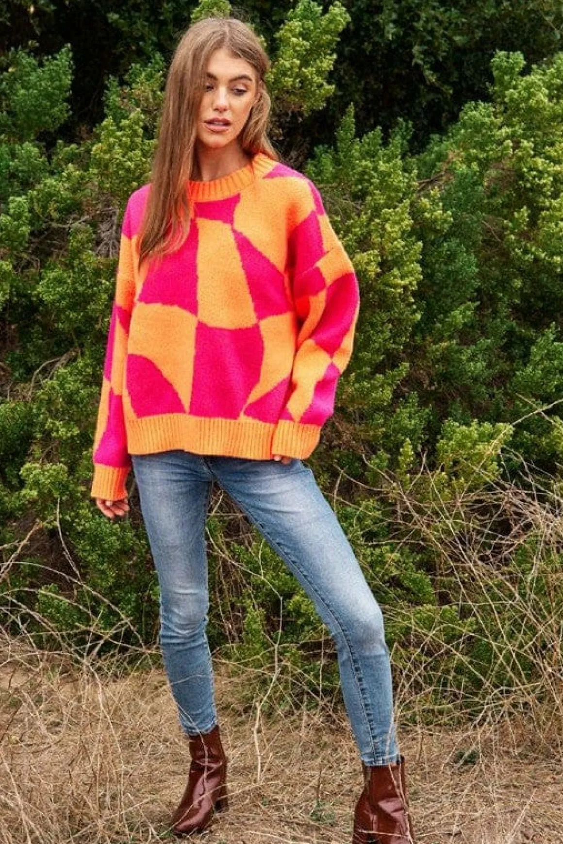 multi_geo_checker_pullove_15.webp Multi Geo Checker Pullover Knit Sweater Top *Online Only*