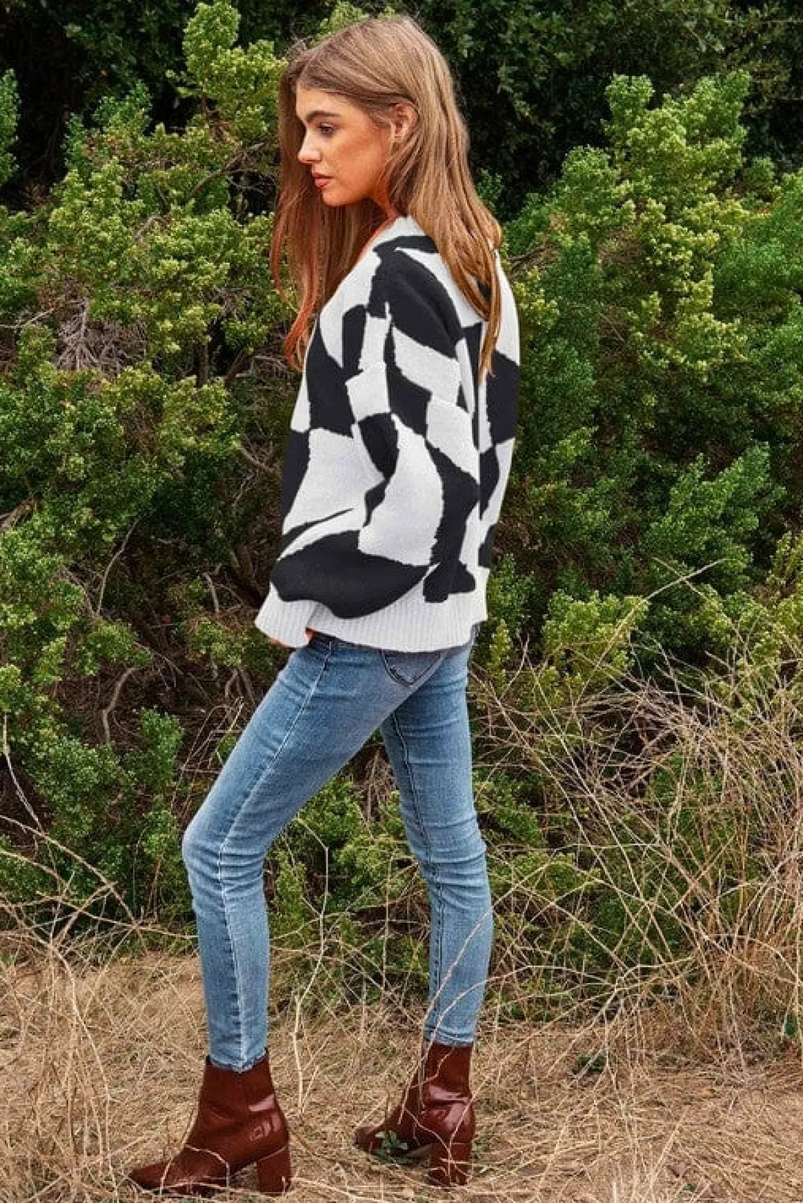 multi_geo_checker_pullove_3.webp Multi Geo Checker Pullover Knit Sweater Top *Online Only*