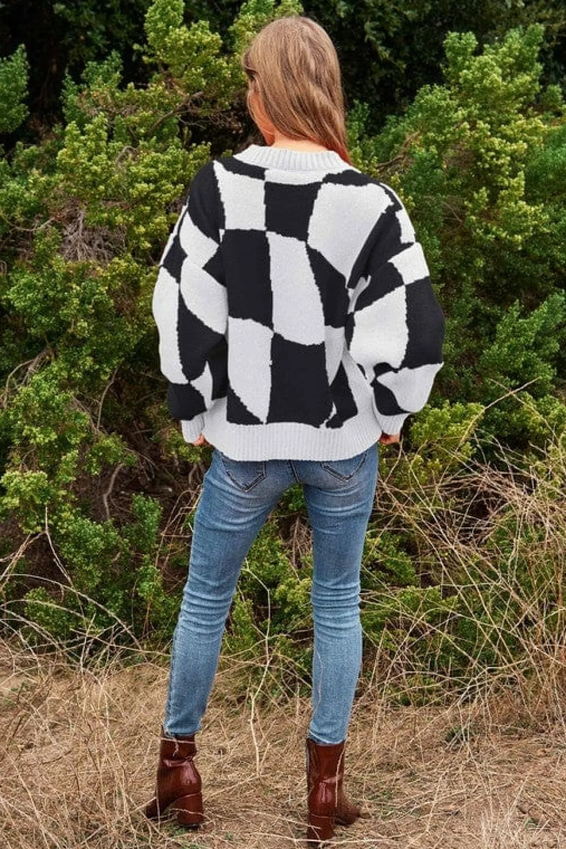 multi_geo_checker_pullove_4.webp Multi Geo Checker Pullover Knit Sweater Top *Online Only*