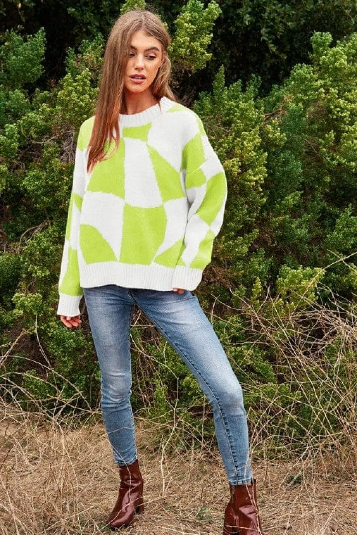 multi_geo_checker_pullove_9.webp Multi Geo Checker Pullover Knit Sweater Top *Online Only*