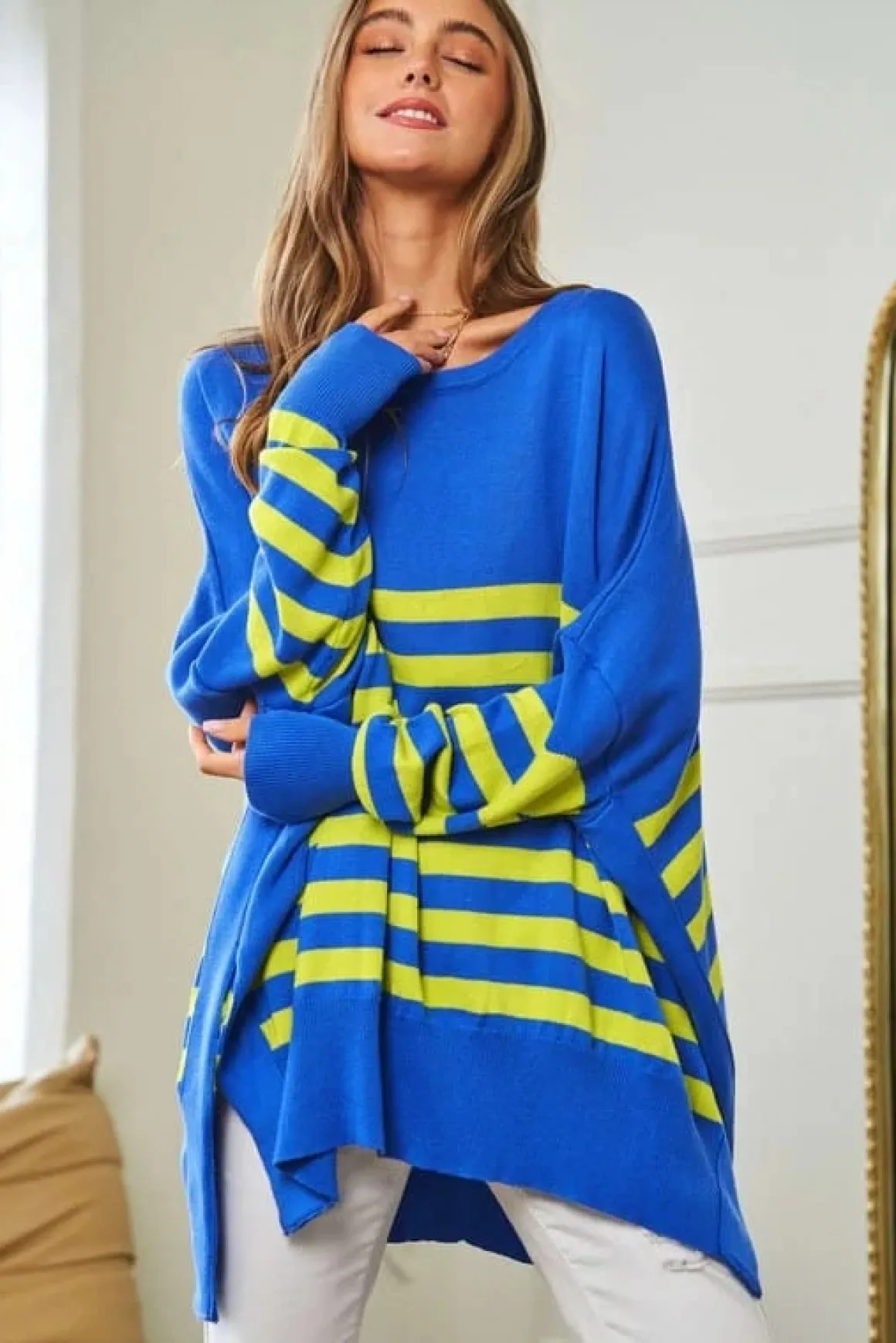 multi_striped_elbow_patch_10.webp Multi Striped Elbow Patch Loose Fit Sweater Top *Online Only*