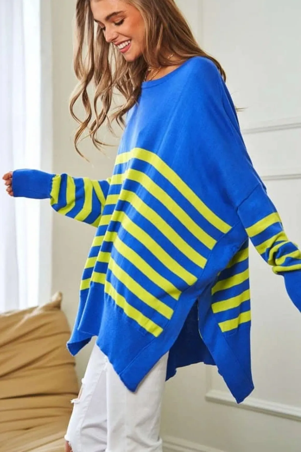 multi_striped_elbow_patch_12.webp Multi Striped Elbow Patch Loose Fit Sweater Top *Online Only*