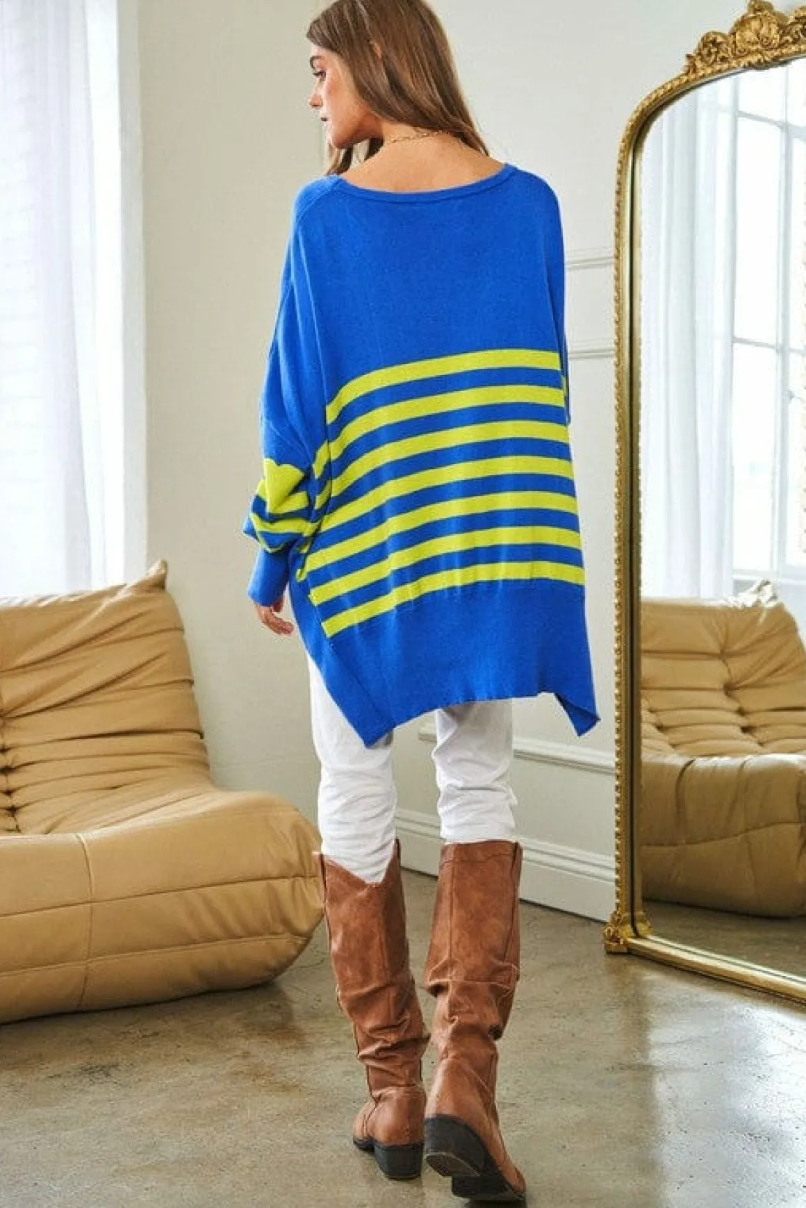 multi_striped_elbow_patch_17.webp Multi Striped Elbow Patch Loose Fit Sweater Top *Online Only*