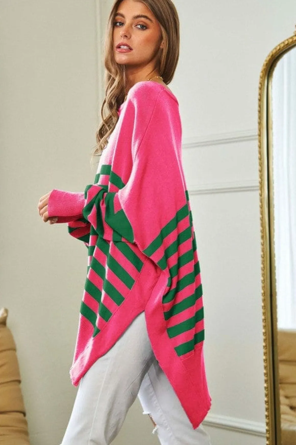 multi_striped_elbow_patch_5.webp Multi Striped Elbow Patch Loose Fit Sweater Top *Online Only*