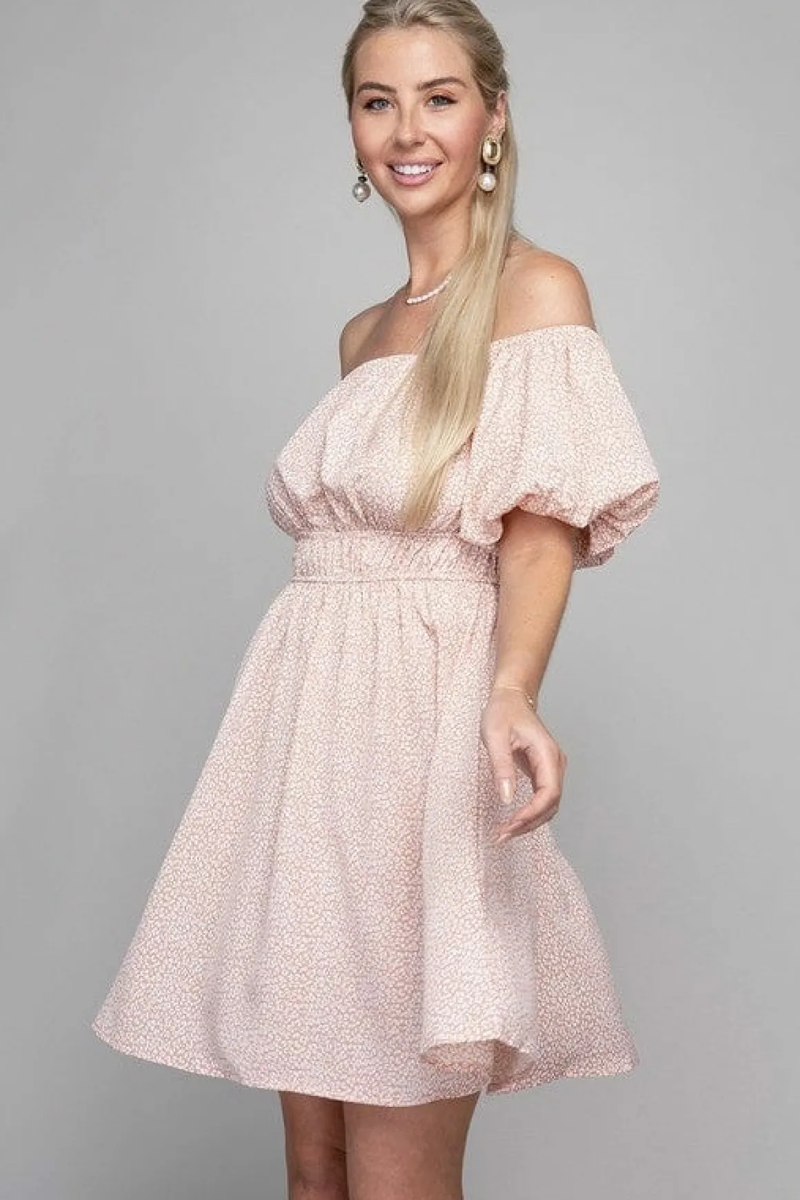 Off shoulder pink leopard dress *Online Only*