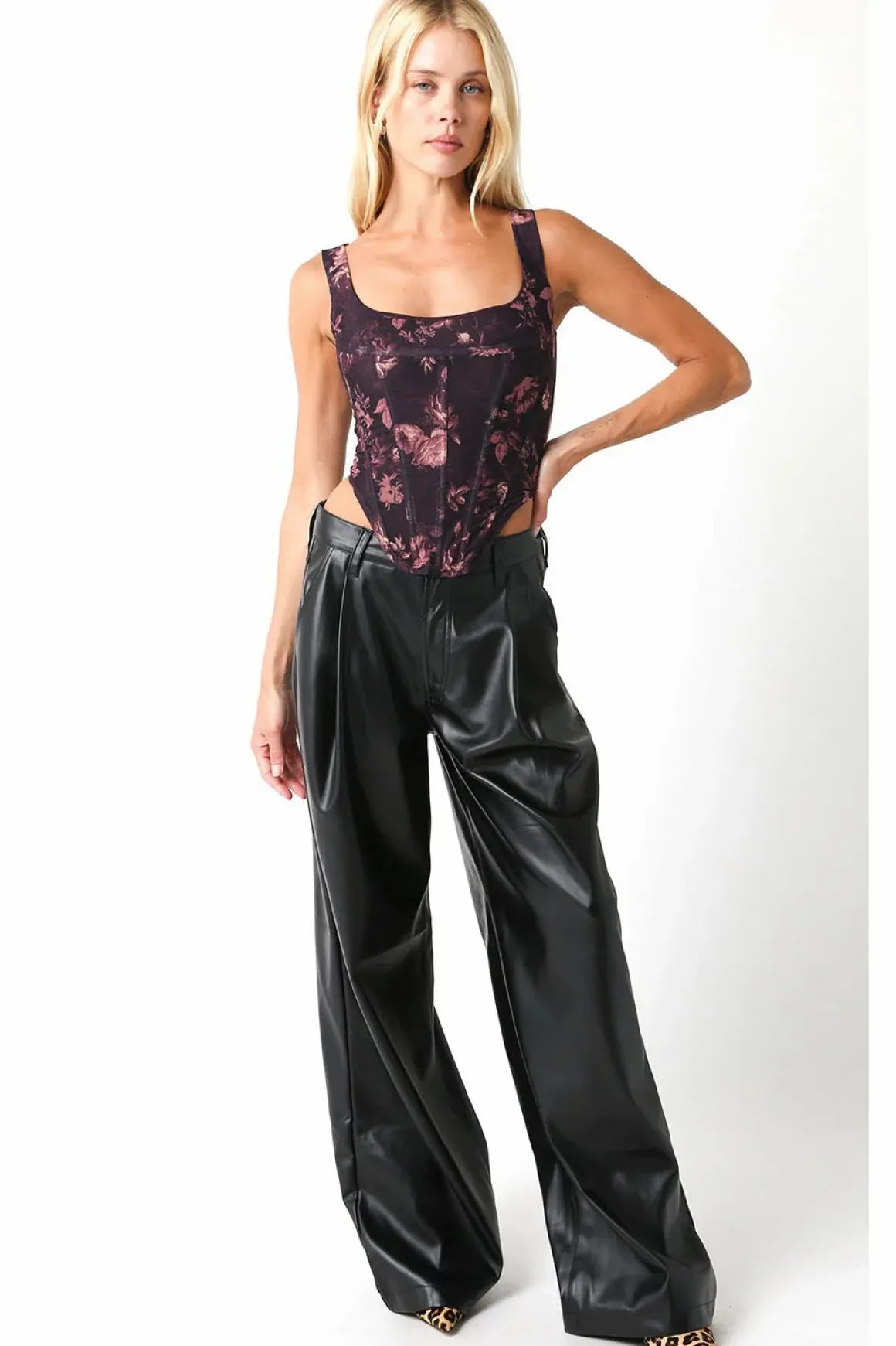 Olivaceous Stacy Vegan Leather Pants