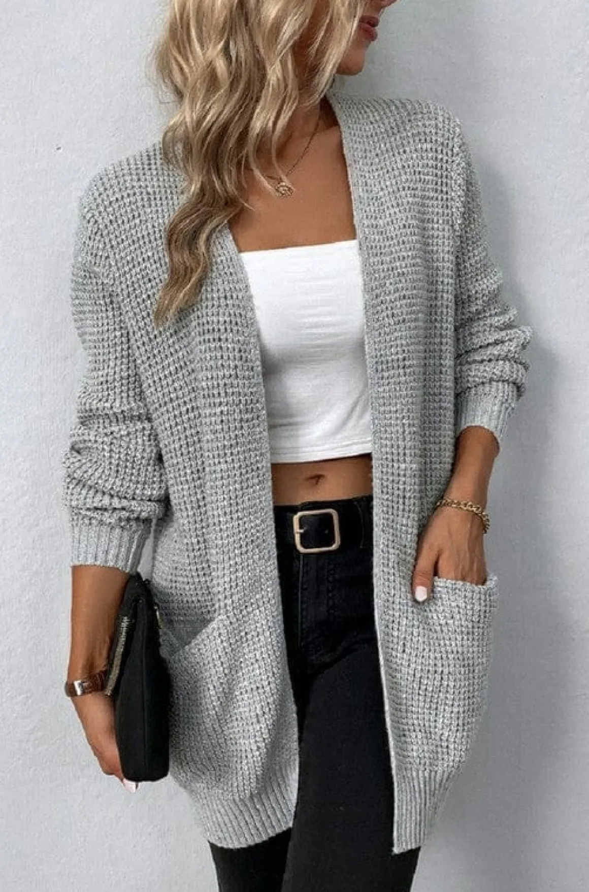 Open front waffle sweater cardigan *Online Only*