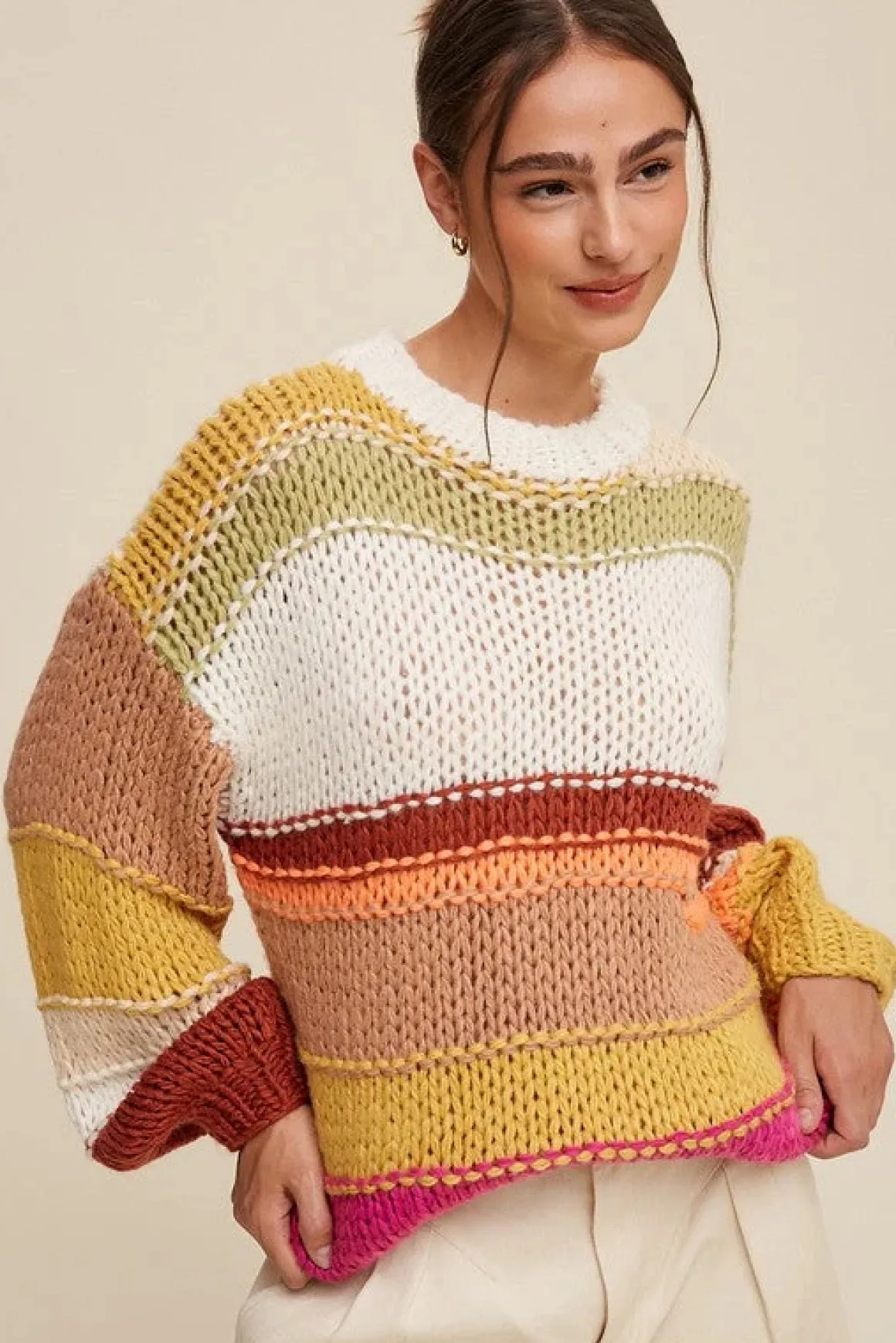 open_mixed_knit_slouchy_h_1.webp Open Mixed Knit Slouchy Hand Crochet Sweater *Online Only*