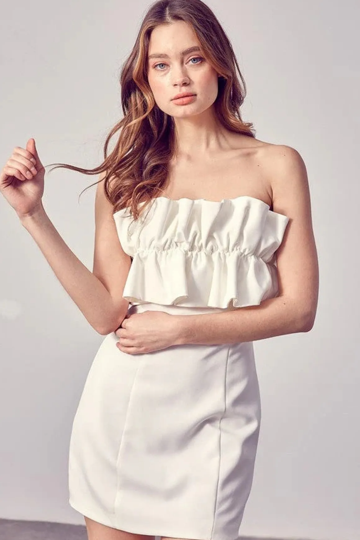 Open Shoulder Ruffle Detail Dress *Online Only*