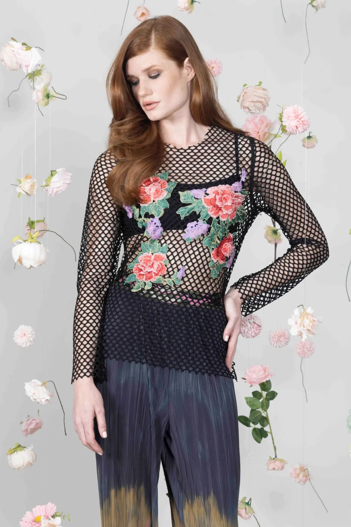 Petit Pois Fishnet Floral Top *FINAL SALE*
