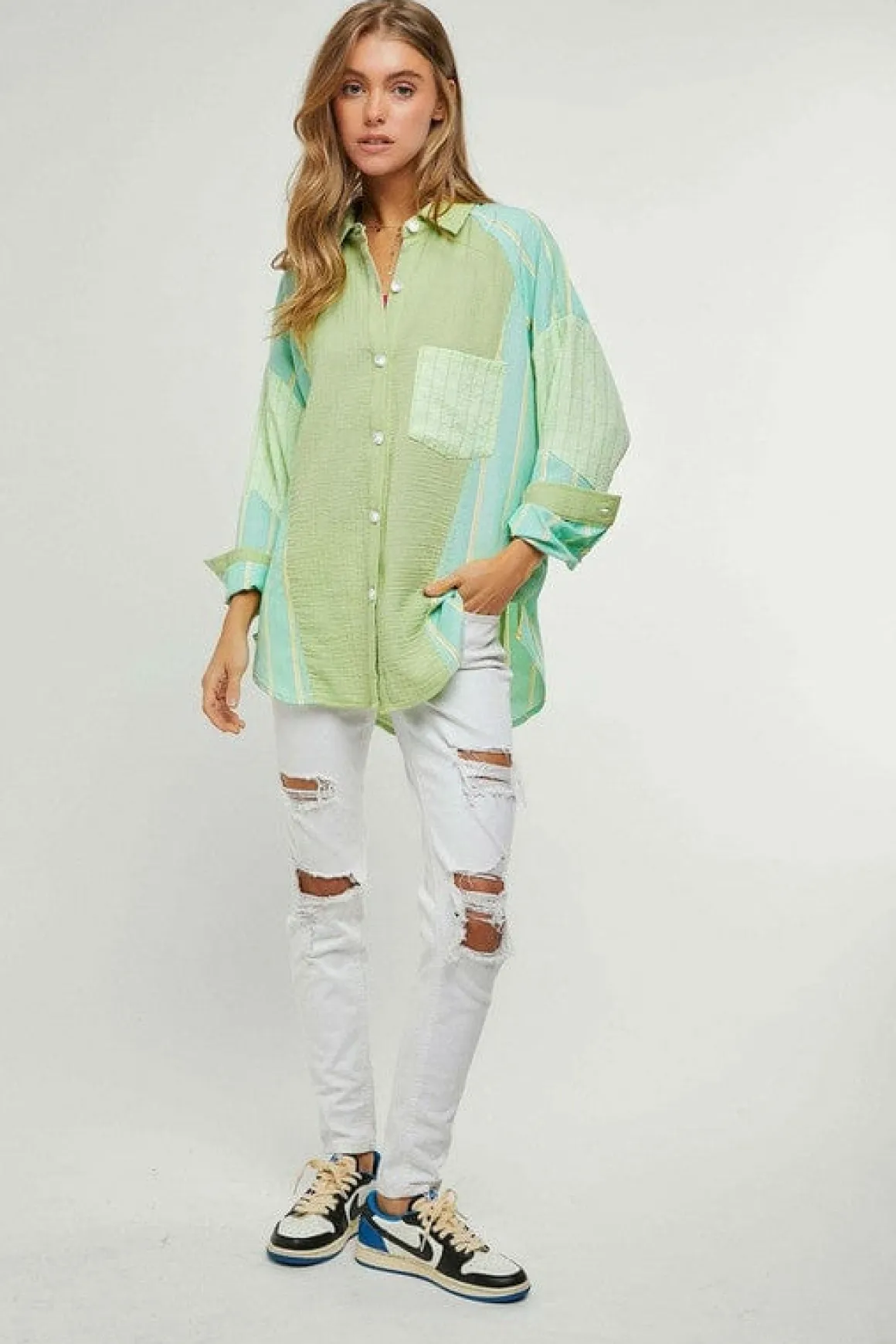 plaid_stripe_shirt_top_on_2.webp Plaid Stripe Shirt Top *Online Only*