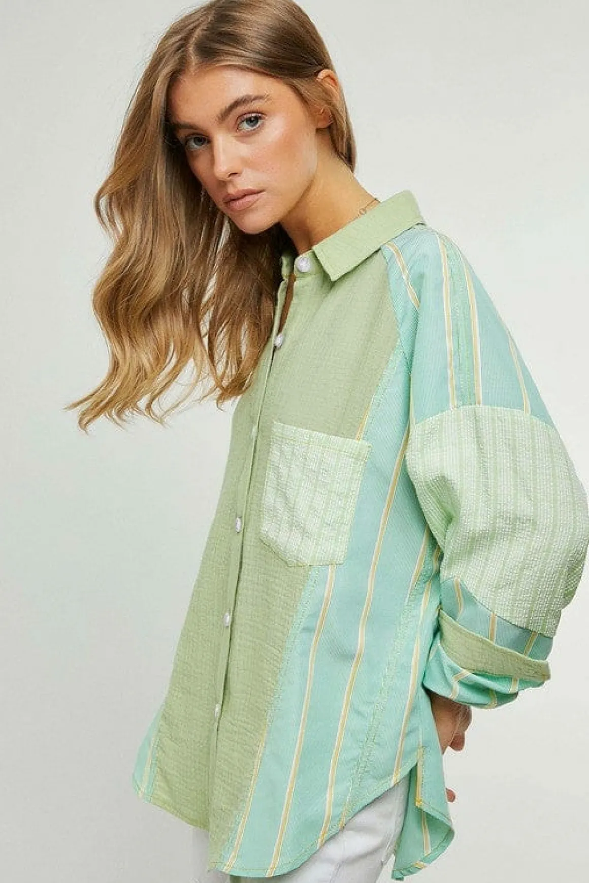 plaid_stripe_shirt_top_on_3.webp Plaid Stripe Shirt Top *Online Only*