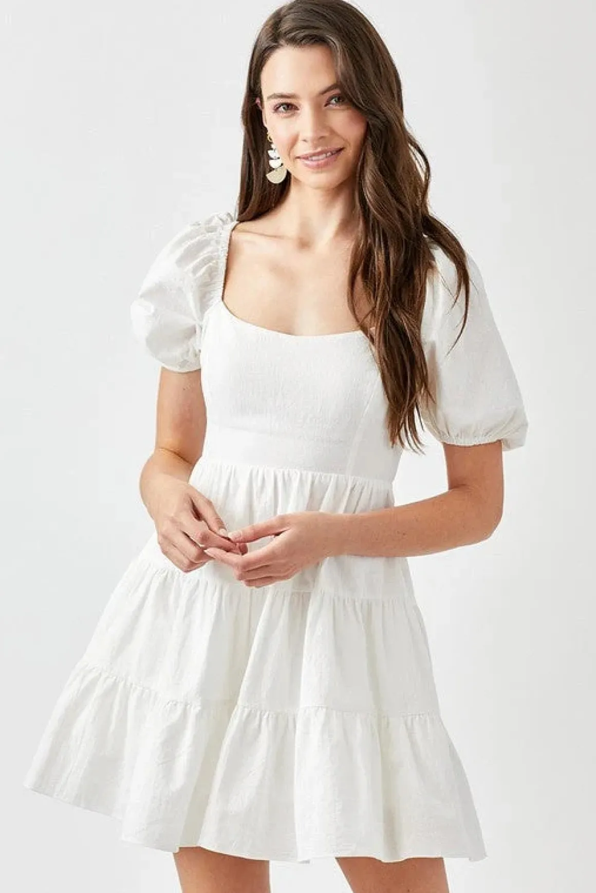 Puff Sleeve Back Double Tie Tiered Dress *Online Only*