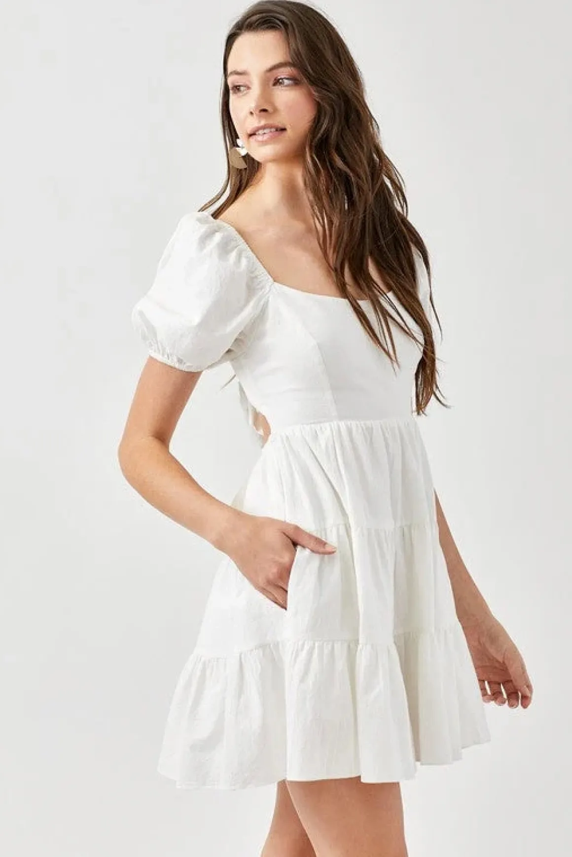 Puff Sleeve Back Double Tie Tiered Dress  *Online Only*