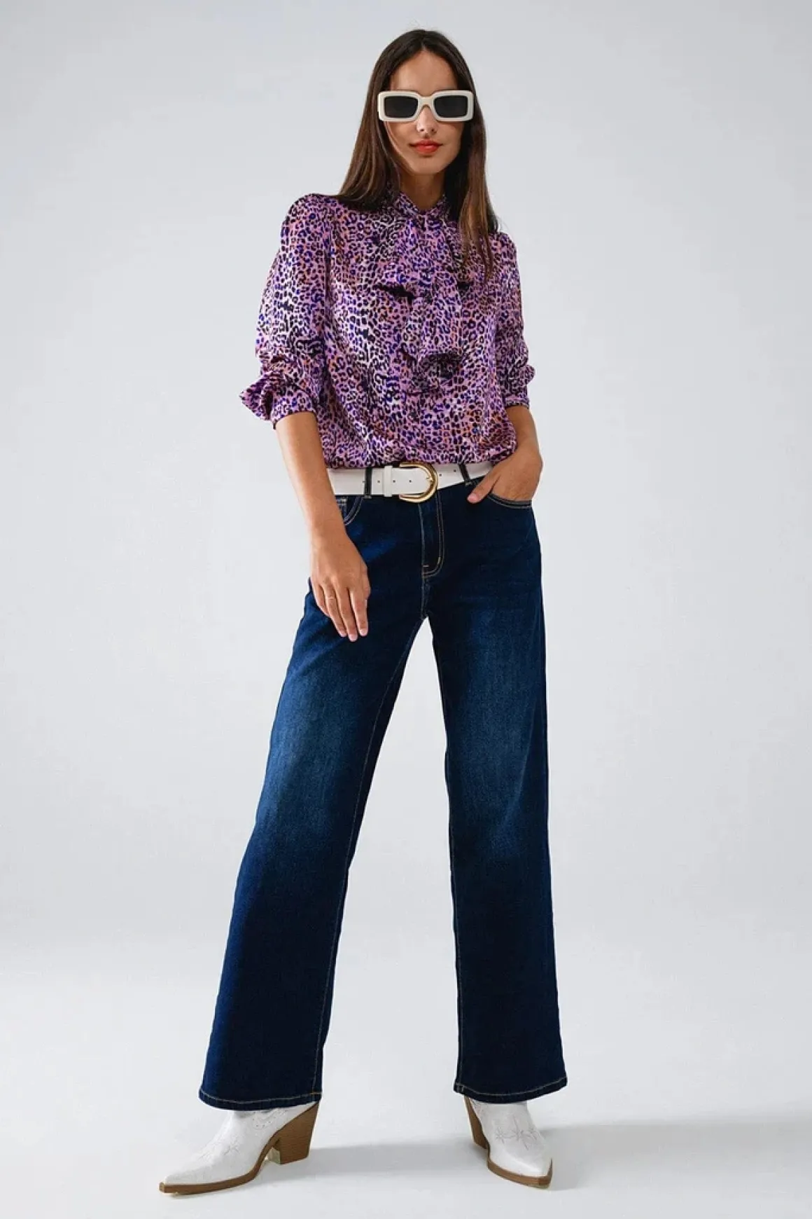 Q2 Tie Neck Animal Print Blouse