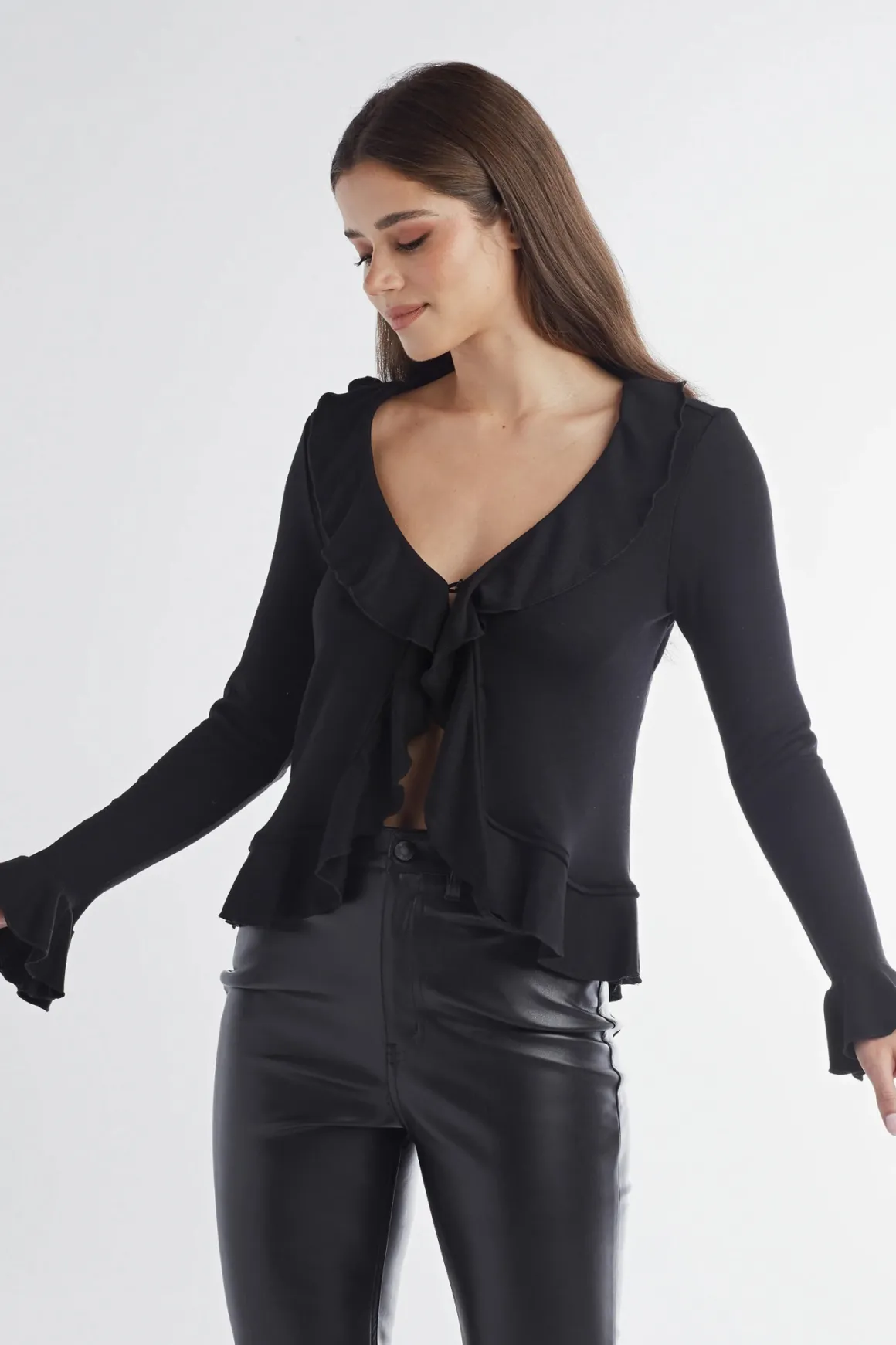 red_haute_ruffle_cardigan_2.webp Red Haute Ruffle Cardigan