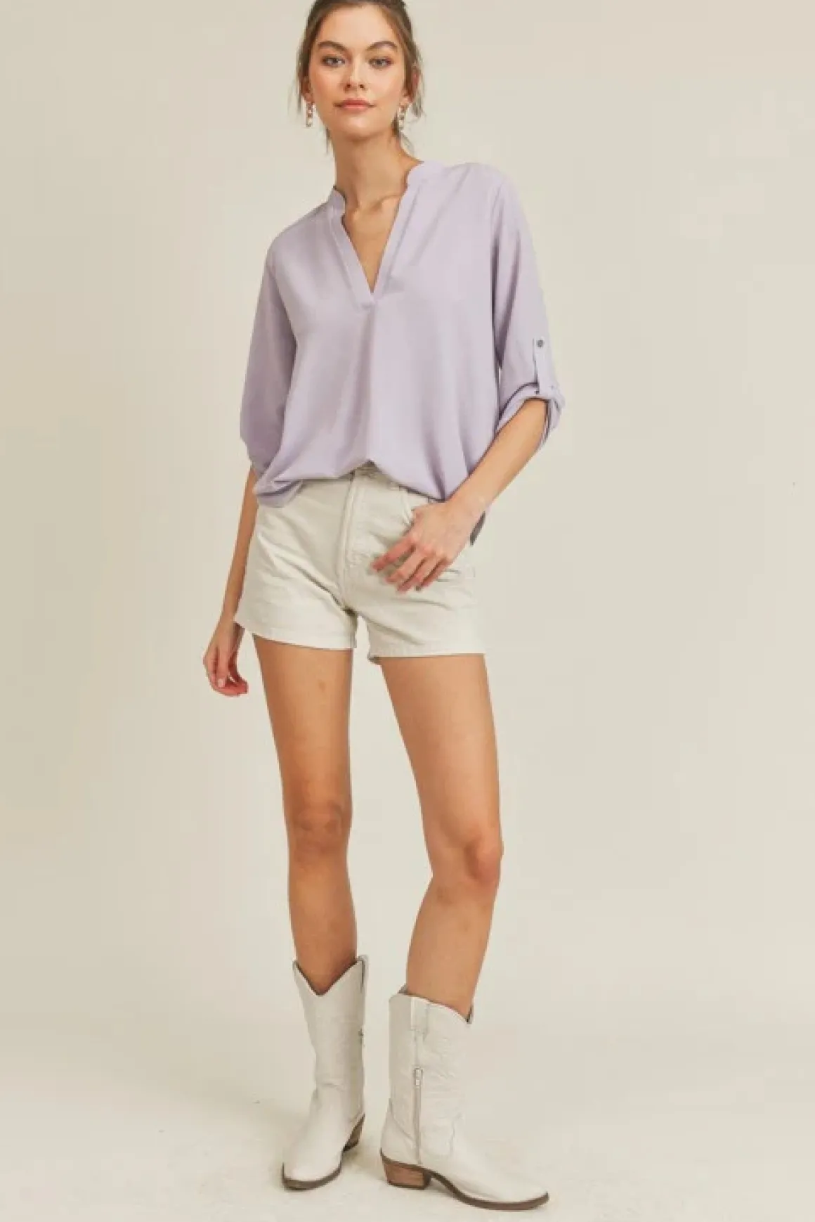roll_up_sleeve_v_neck_top_2.webp Roll Up Sleeve V Neck Top *Online Only*