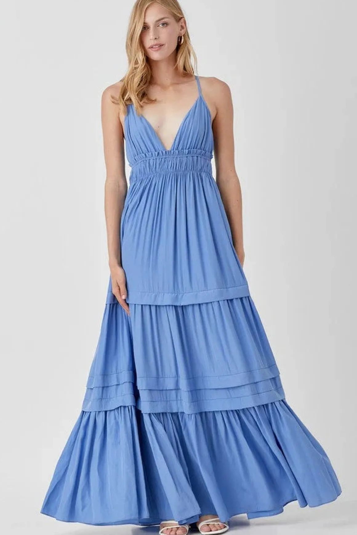 Shirred Ruffle Folded Detail Maxi Dress *Online Only*