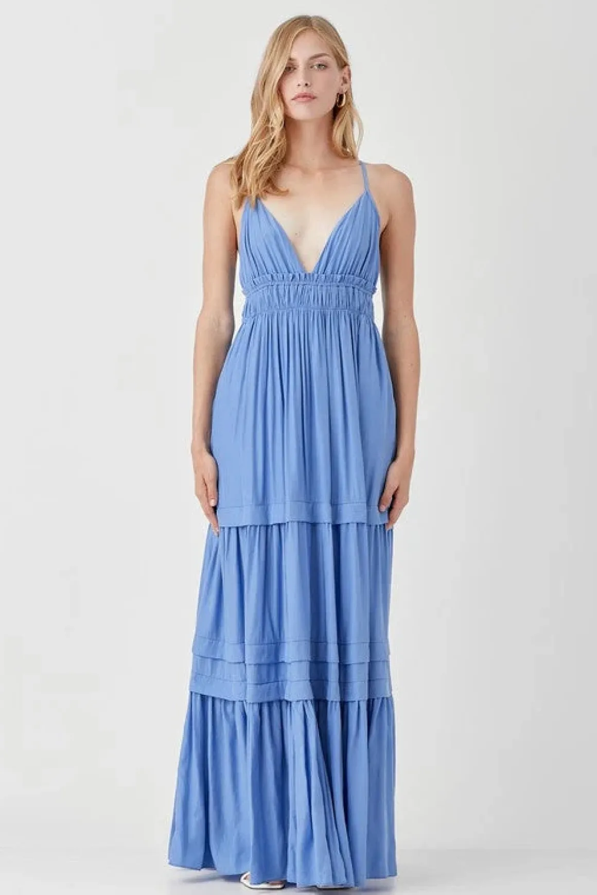 Shirred Ruffle Folded Detail Maxi Dress  *Online Only*