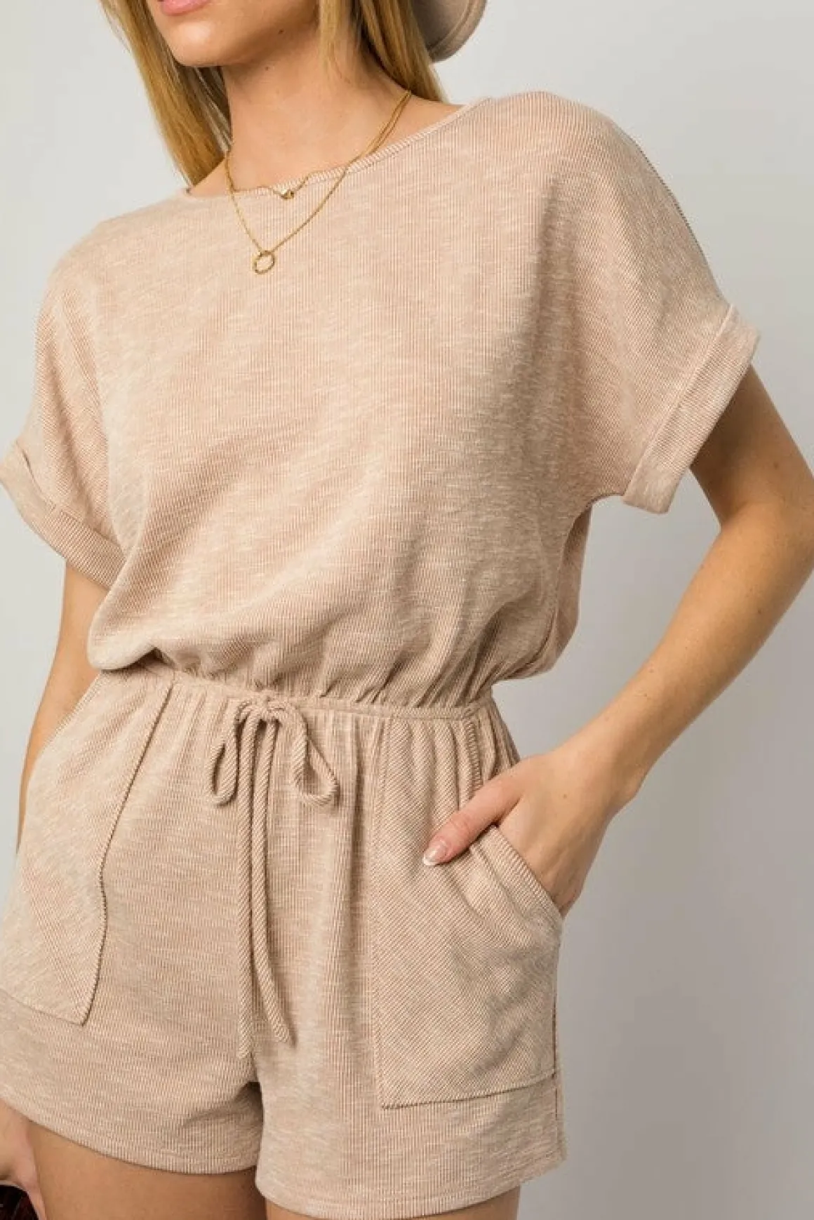 short_rollup_sleeve_elast_5.webp Short Roll-Up Sleeve Elastic Waist Romper * Online Only*