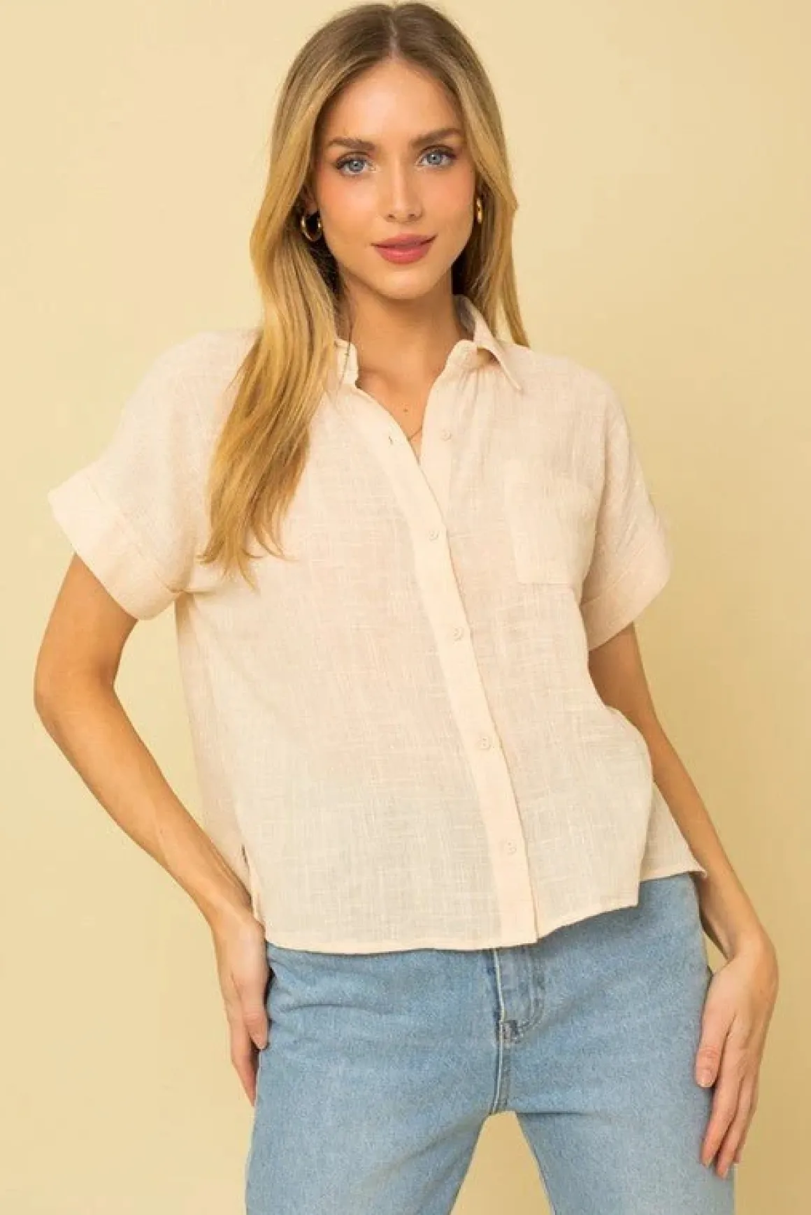 Short Sleeve Button Down Blouse *Online Only*