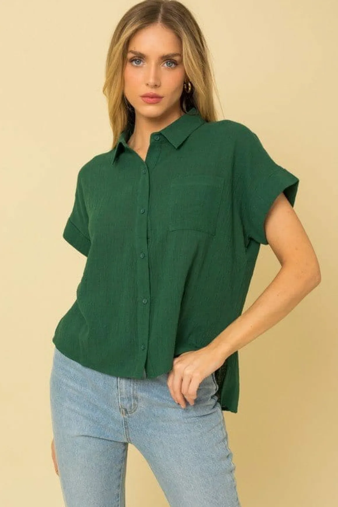Short Sleeve Button Down Blouse  *Online Only*
