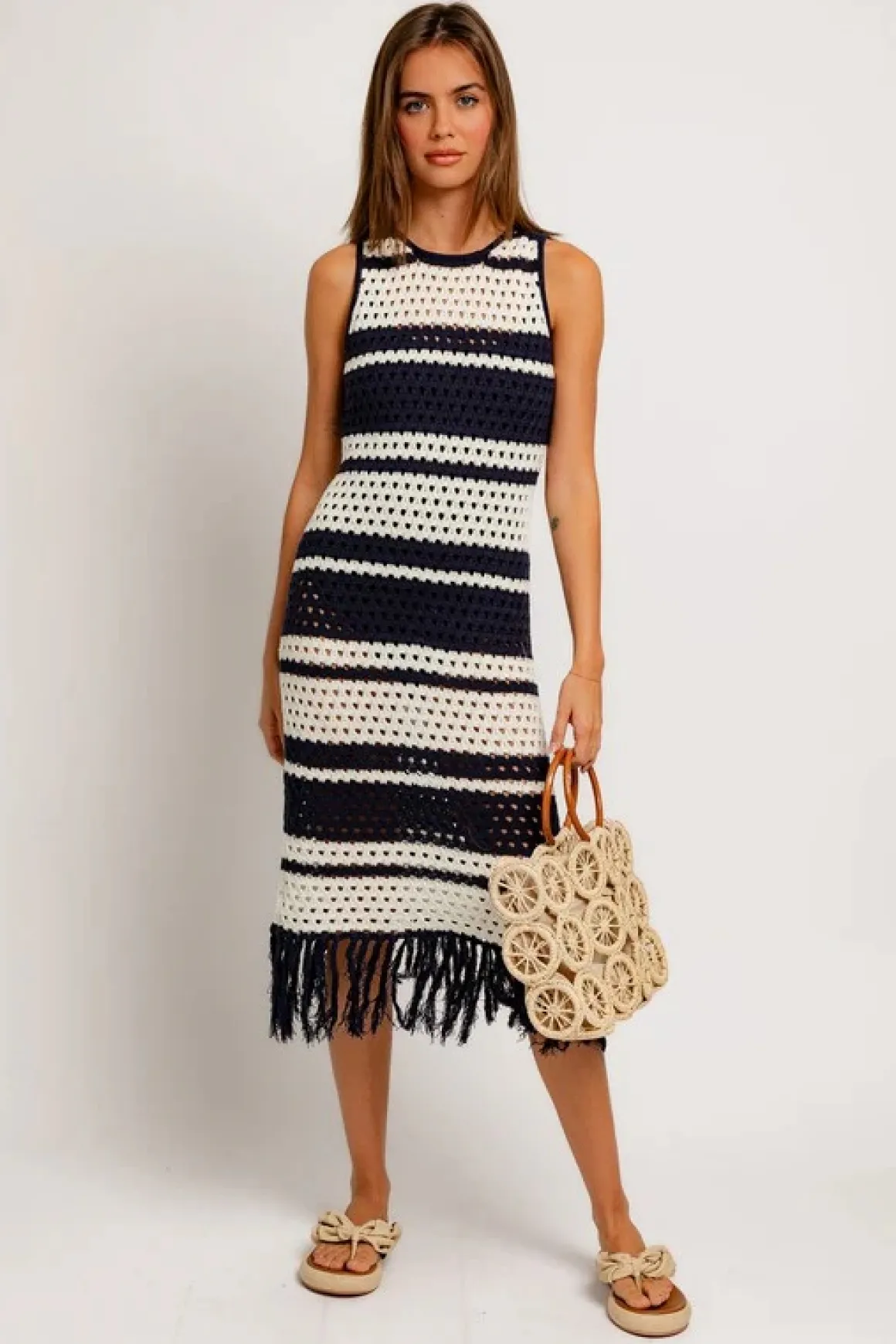 Sleeveless Crochet Effect Sweater Dress *Online Only*