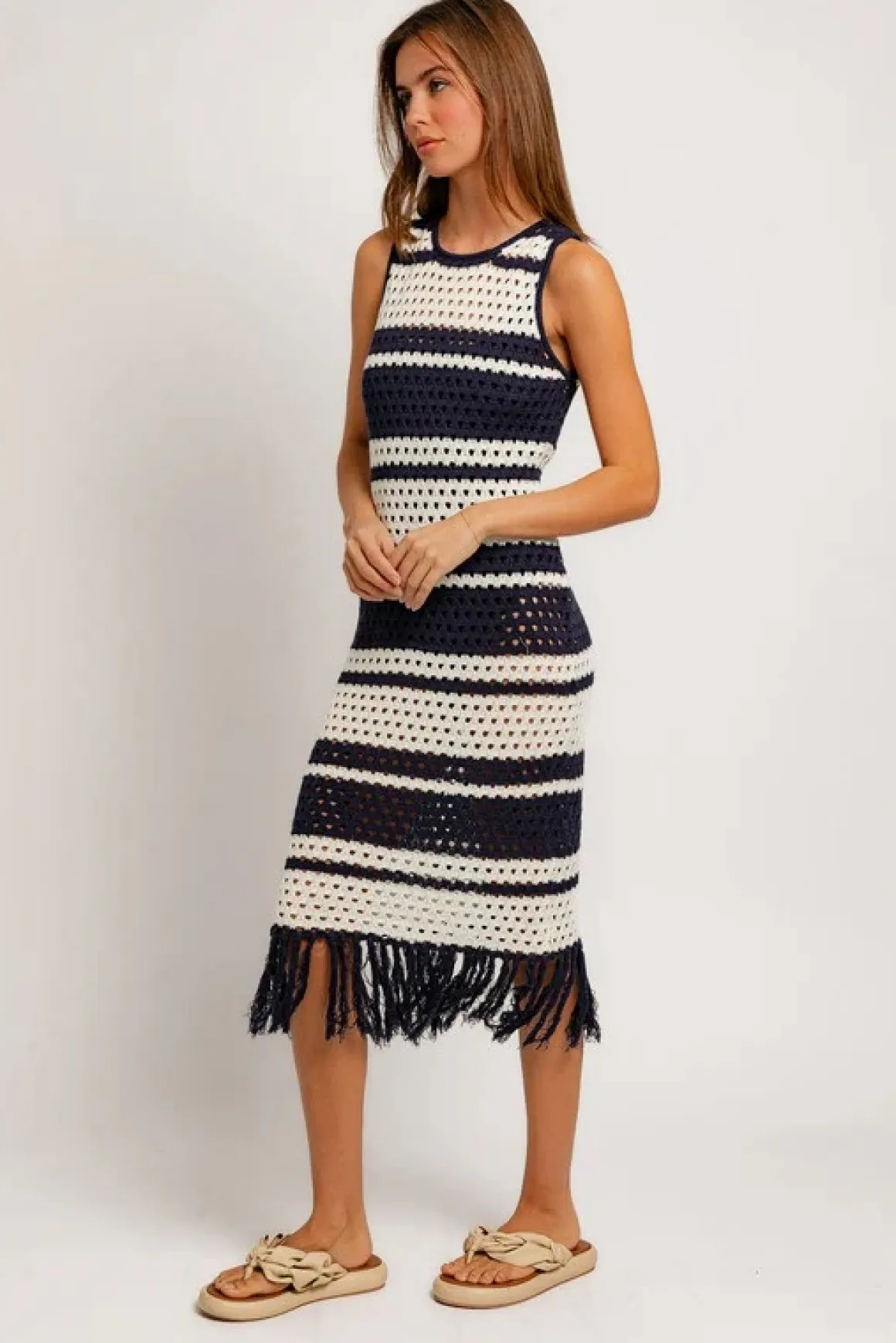 Sleeveless Crochet Effect Sweater Dress *Online Only*
