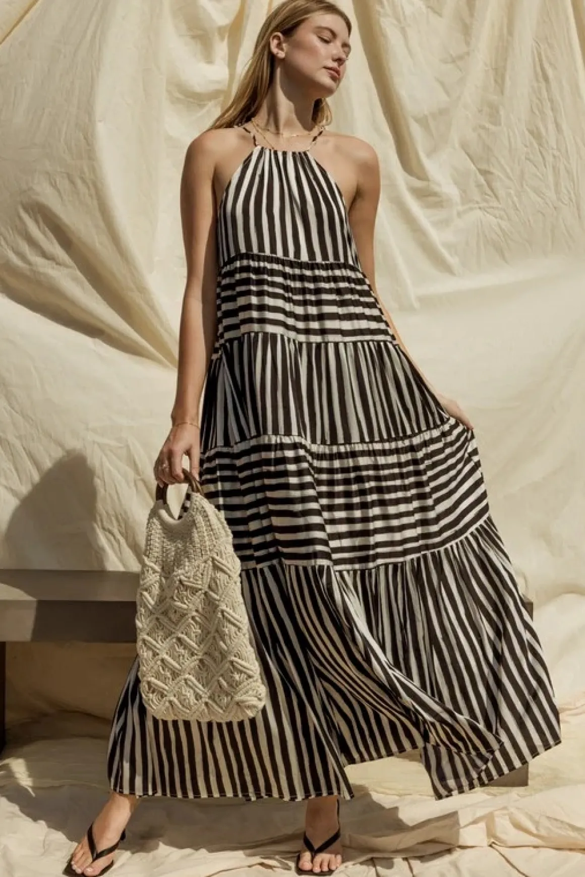 Sleeveless Stripe Tiered Maxi Dress *Online Only*