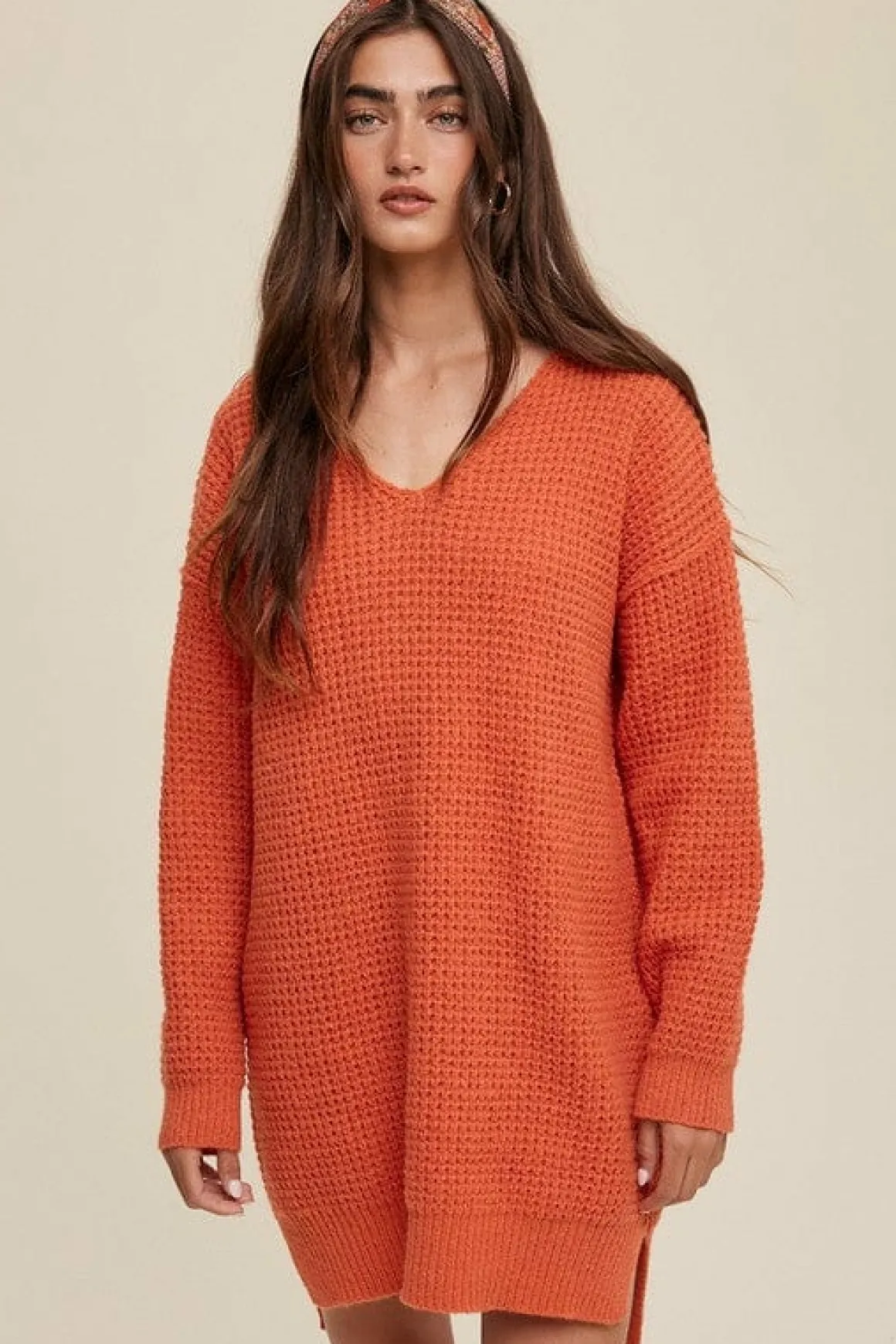 Slouchy V-neck Ribbed Knit Sweater *Online Only*