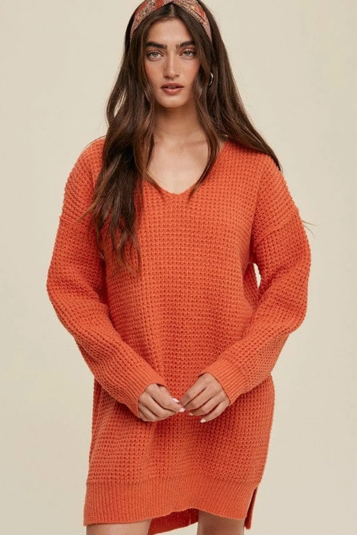 Slouchy V-neck Ribbed Knit Sweater *Online Only*