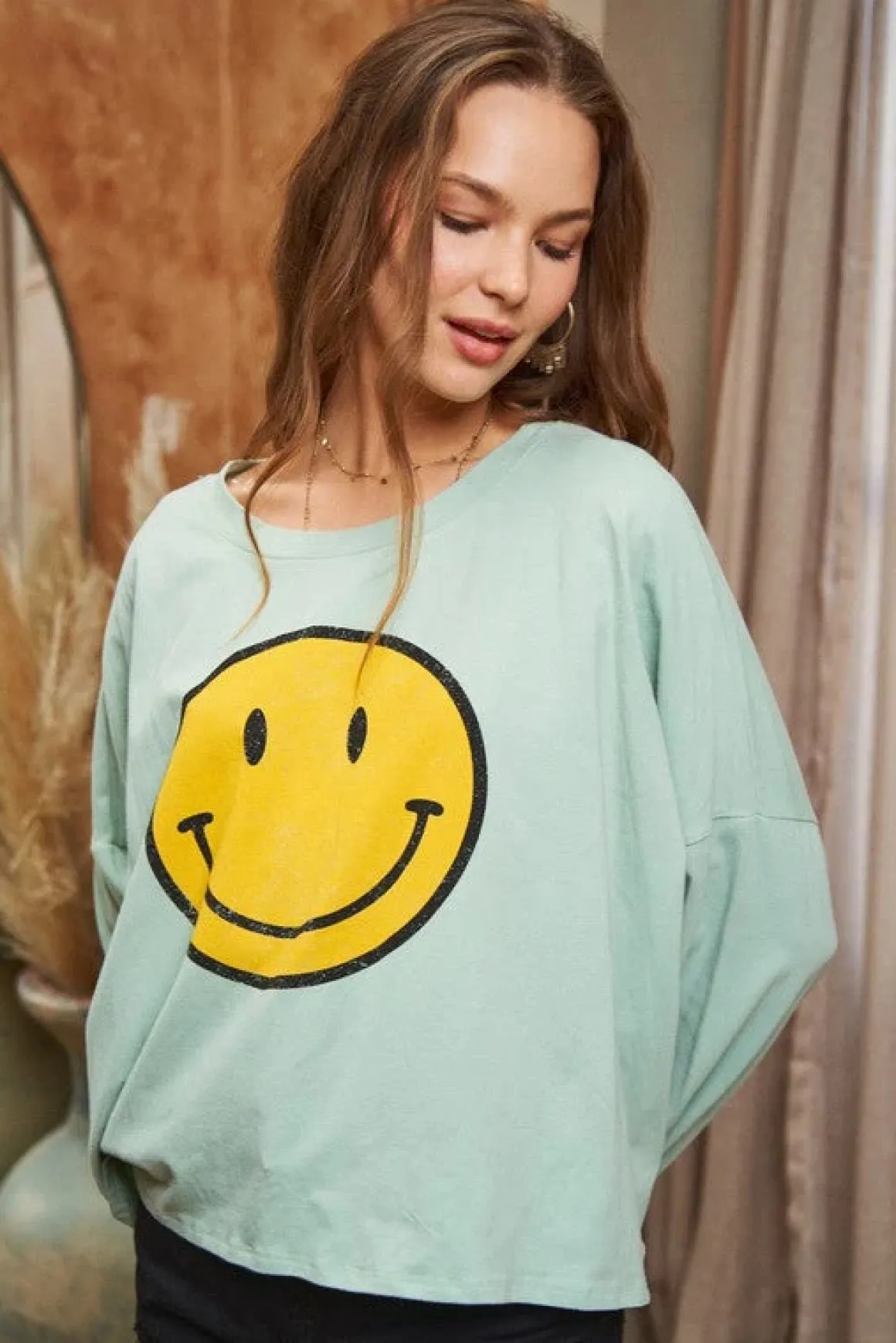 SMILEY FACE LONG SLEEVE CROP TOP *Online Only*