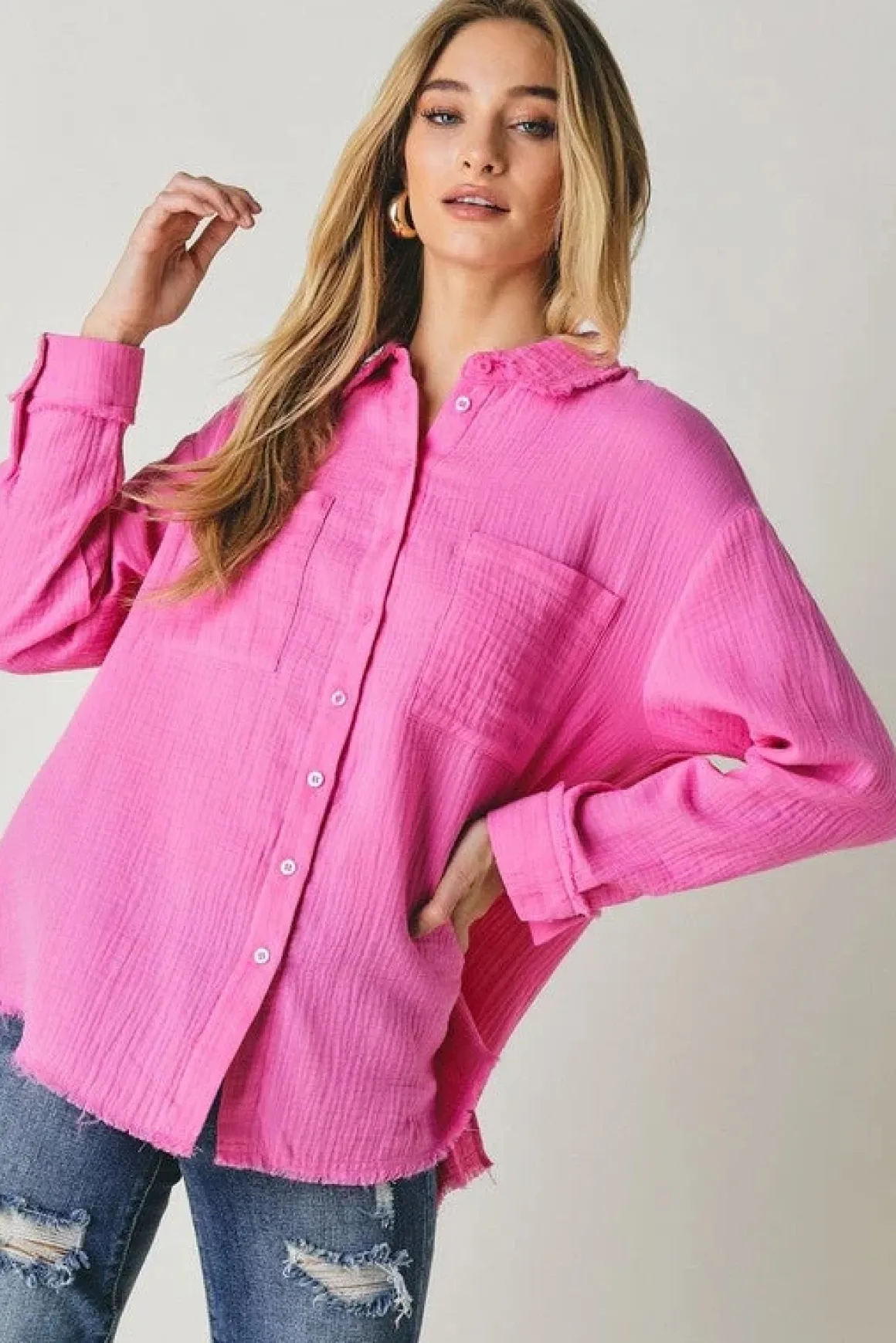 Solid Button Down Long Sleeve Shirt *Online Only*