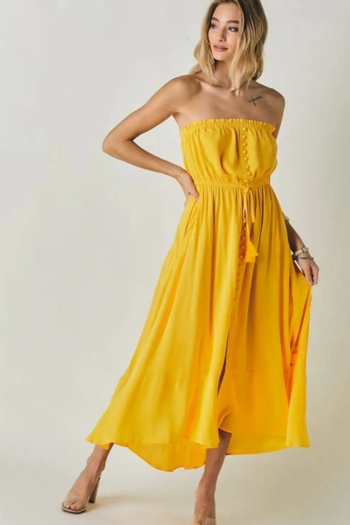 Solid Button Down Smocked Midi Dress *Online Only*