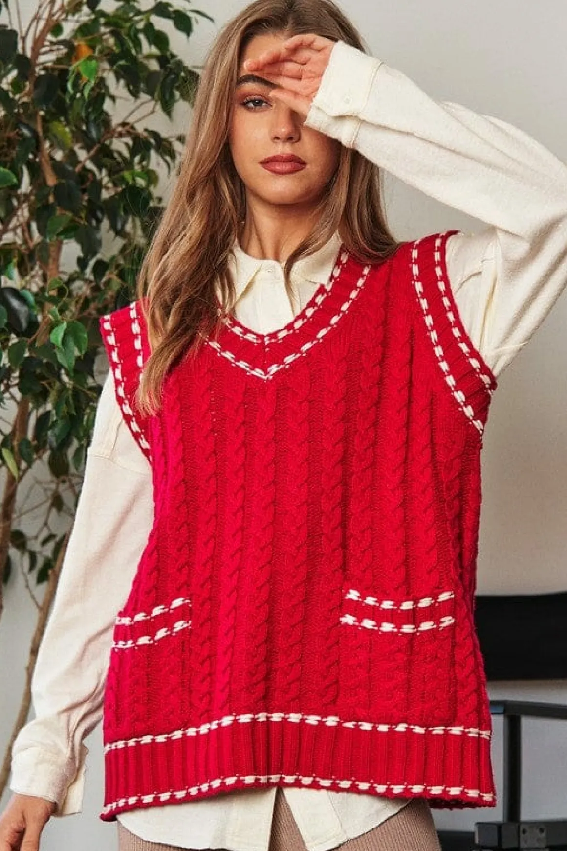 solid_vneck_sleeveless_po_2.webp Solid V-Neck Sleeveless Pocket Detail Sweater *Onine Only*