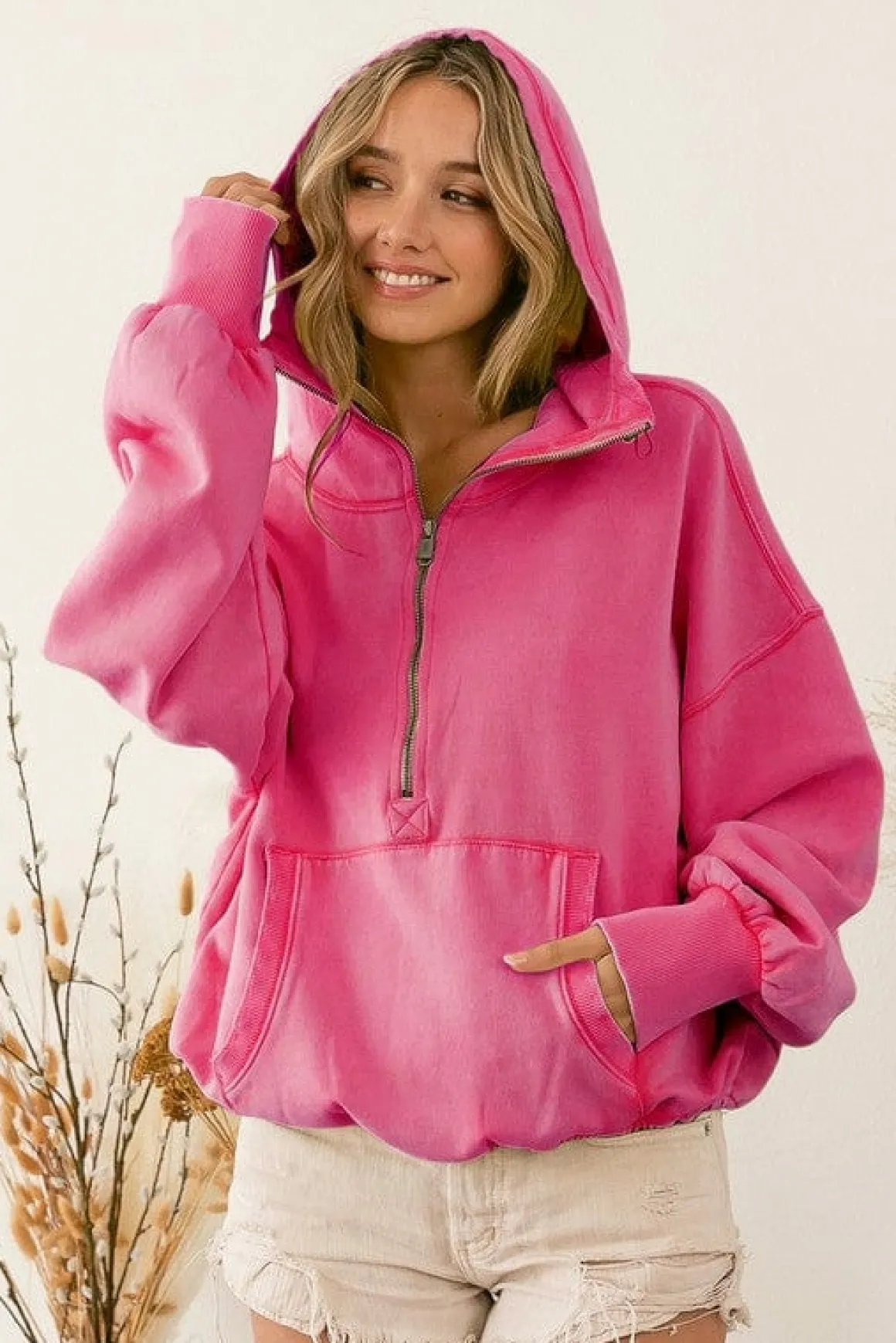 Stitch Detailed Elastic Hem Hoodie *Online Only*