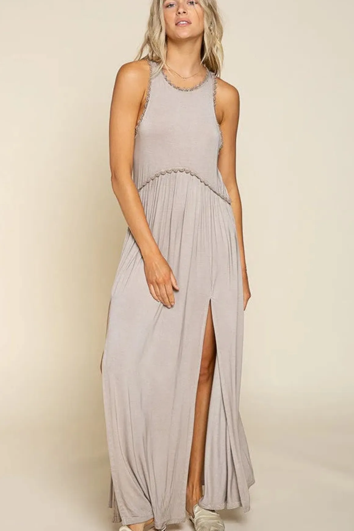 Stone Washed Side Slit Cut Out Maxi Dress *Online Only*