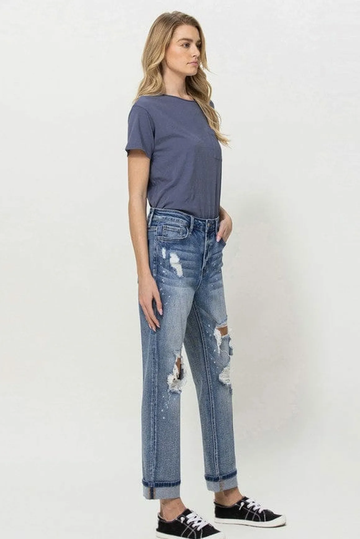 stretch_mom_jeans_w_spatt_5.webp Stretch Mom Jeans w/ Spatter Detail and Cuff *Online Only*